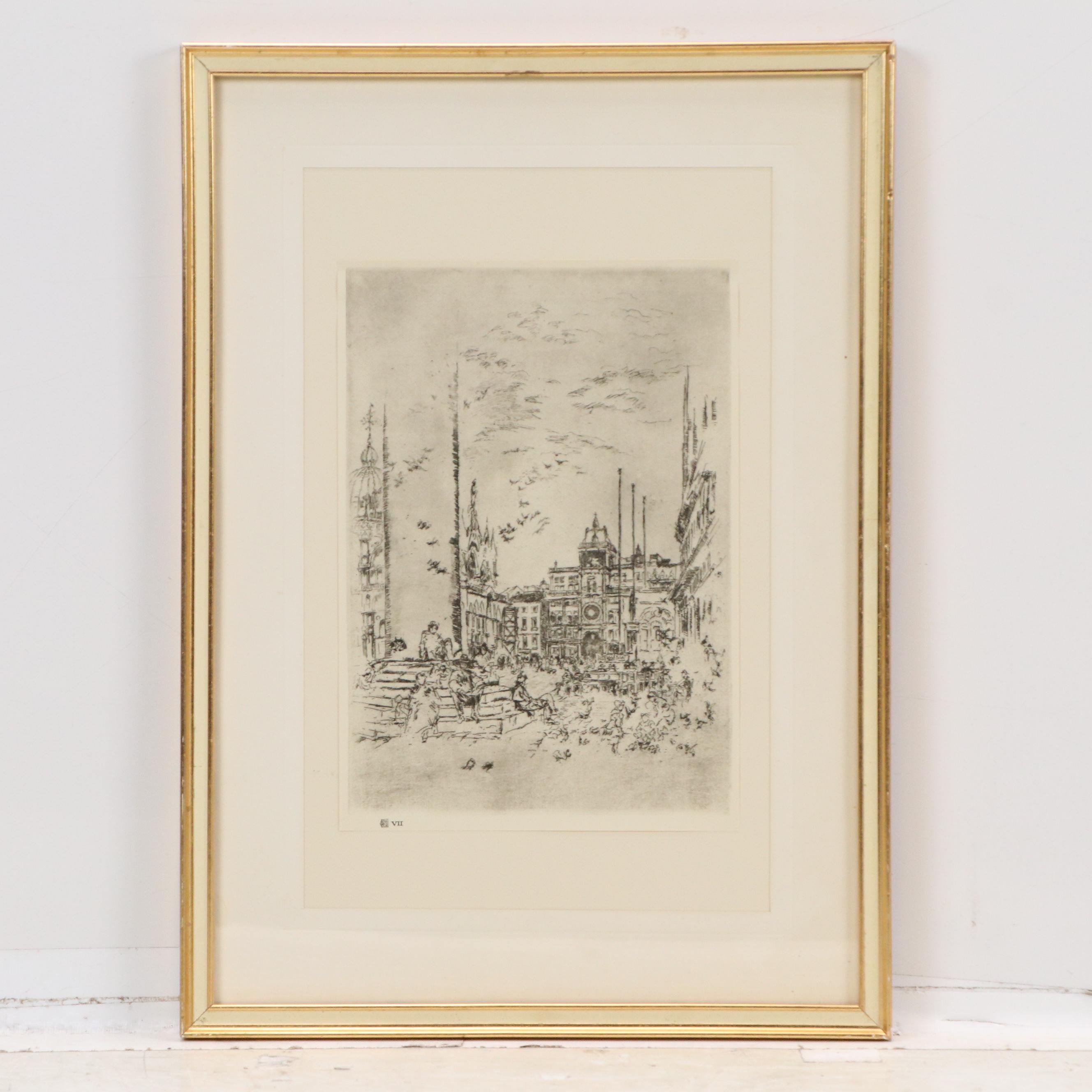 After James Abbott McNeill Whistler Rotogravures "Quiet Canal" & "The Piazzetta"