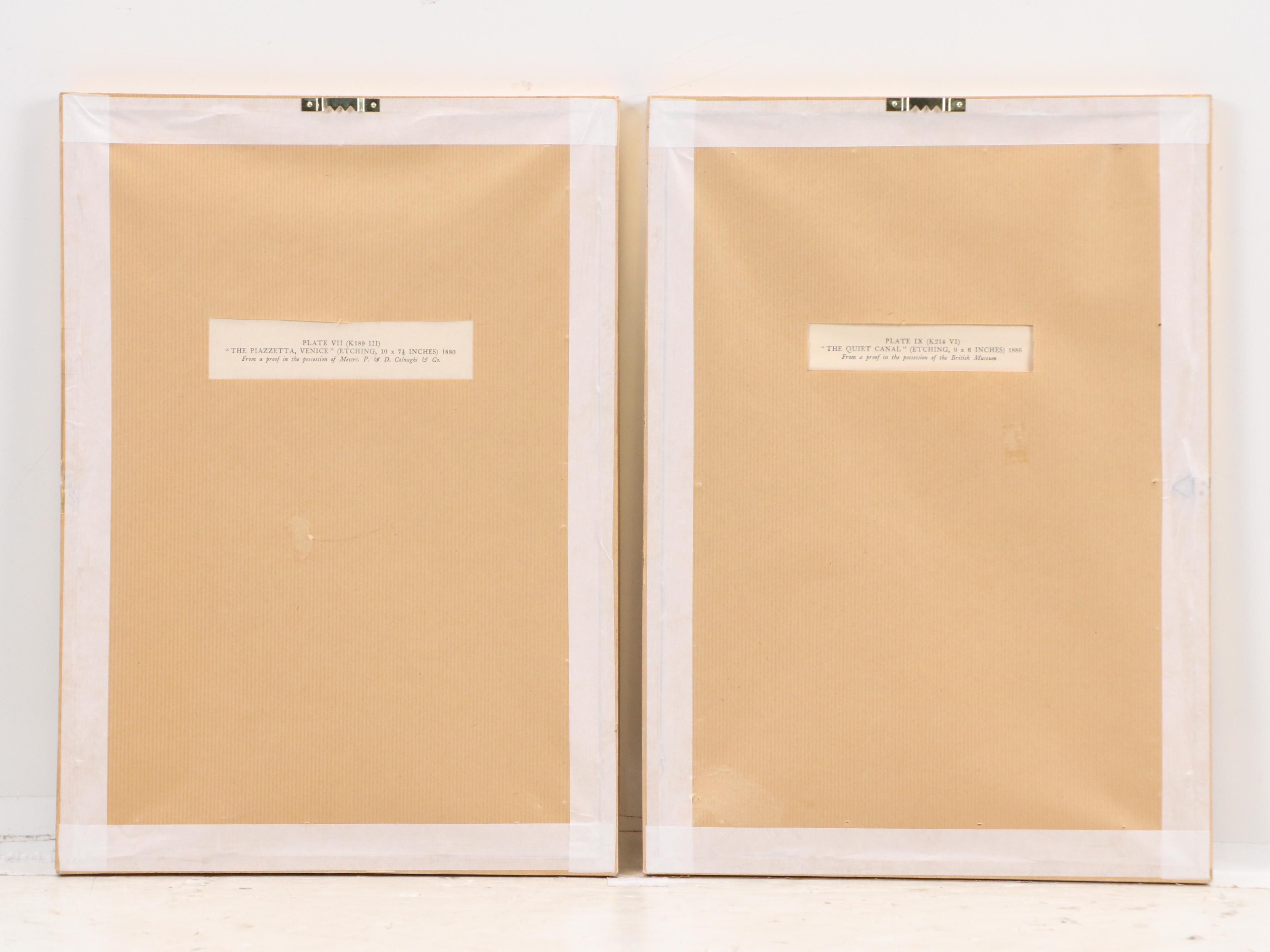 After James Abbott McNeill Whistler Rotogravures "Quiet Canal" & "The Piazzetta"