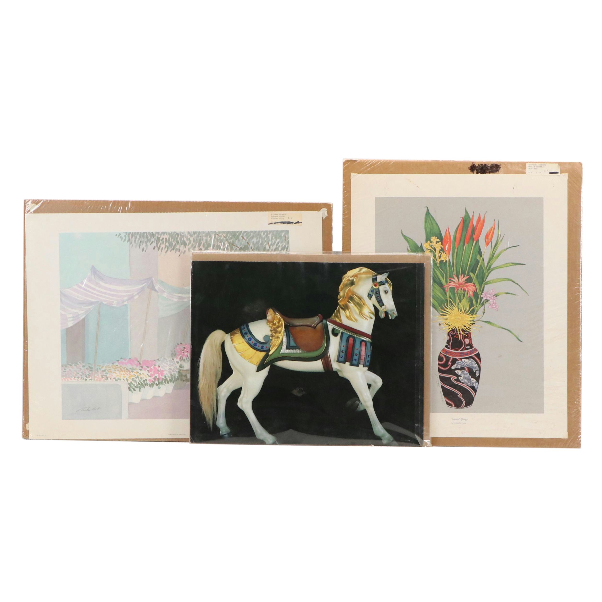 Various Artists Offset Lithographs "Flower Market" and More, Circa 1980