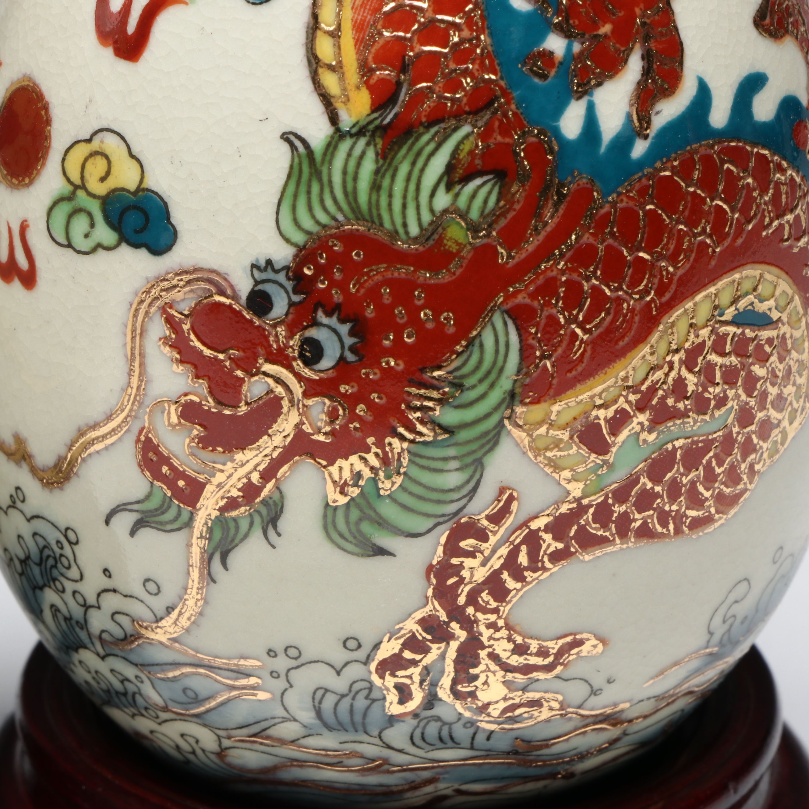 Yi Lin Arts Porcelain Dragon Eggs and Wooden Stands