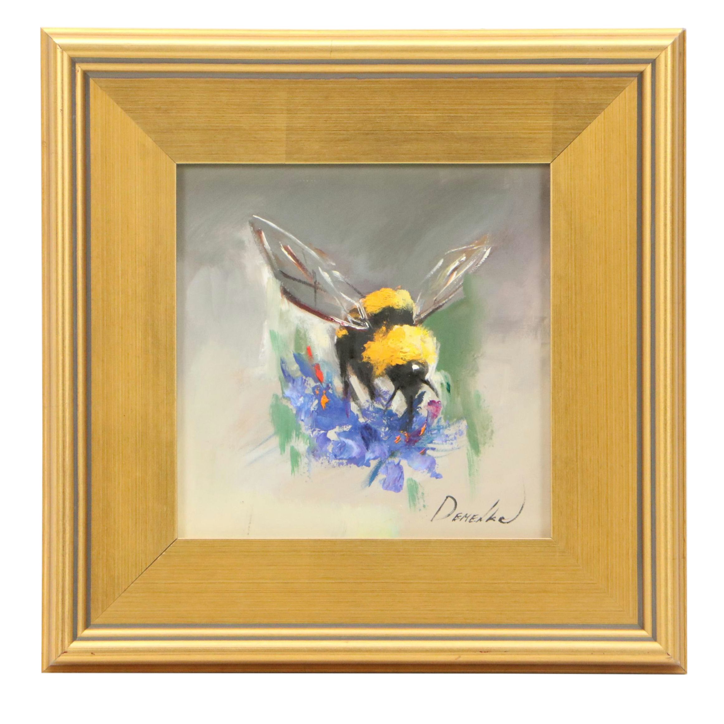 Natalie Demenko Oil Painting of Bee on Flower, 21st Century