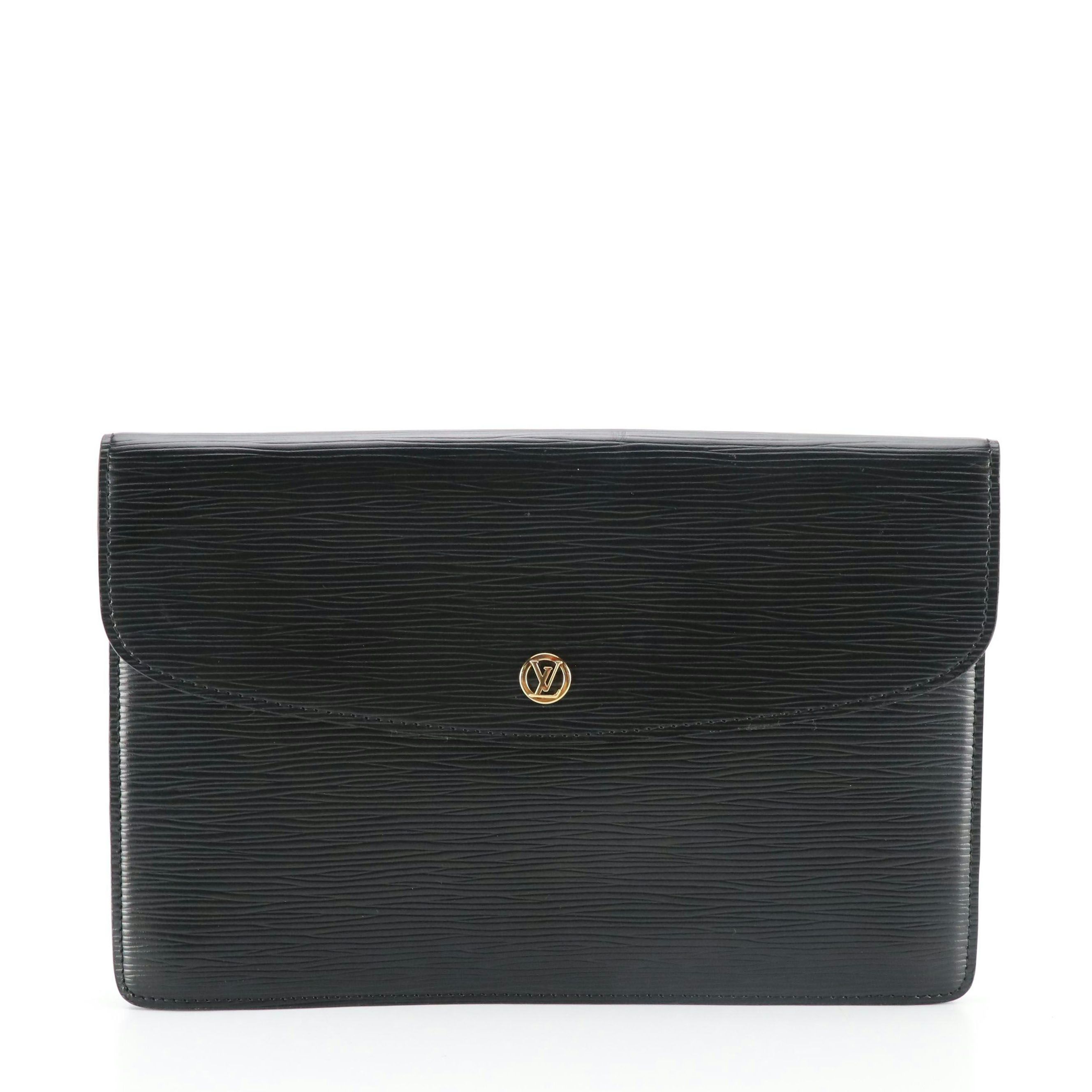 Louis Vuitton Montaigne 27 Clutch in Black Epi and Smooth Leather