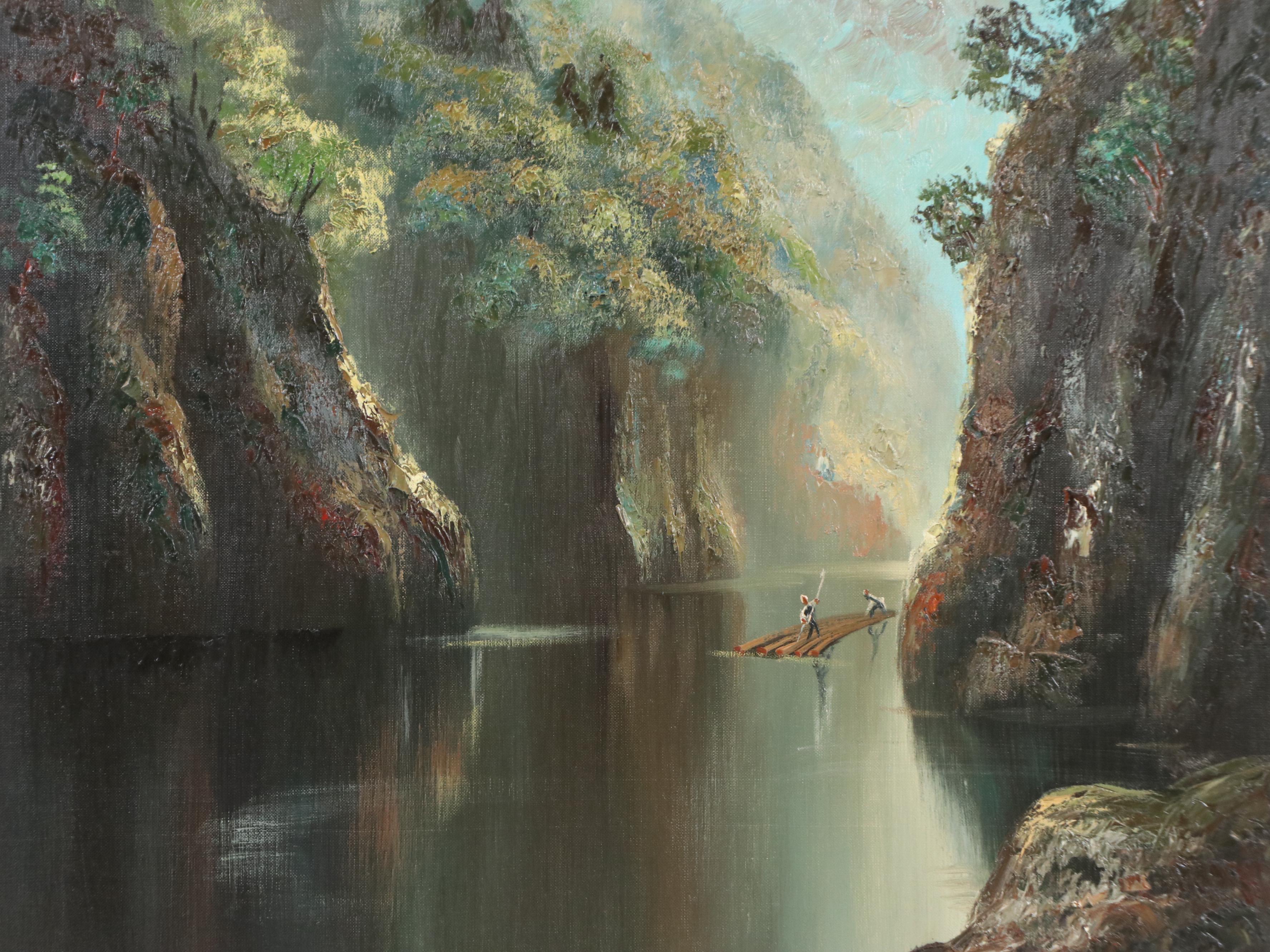 K. Yoshii Impasto Oil Painting of River Landscape