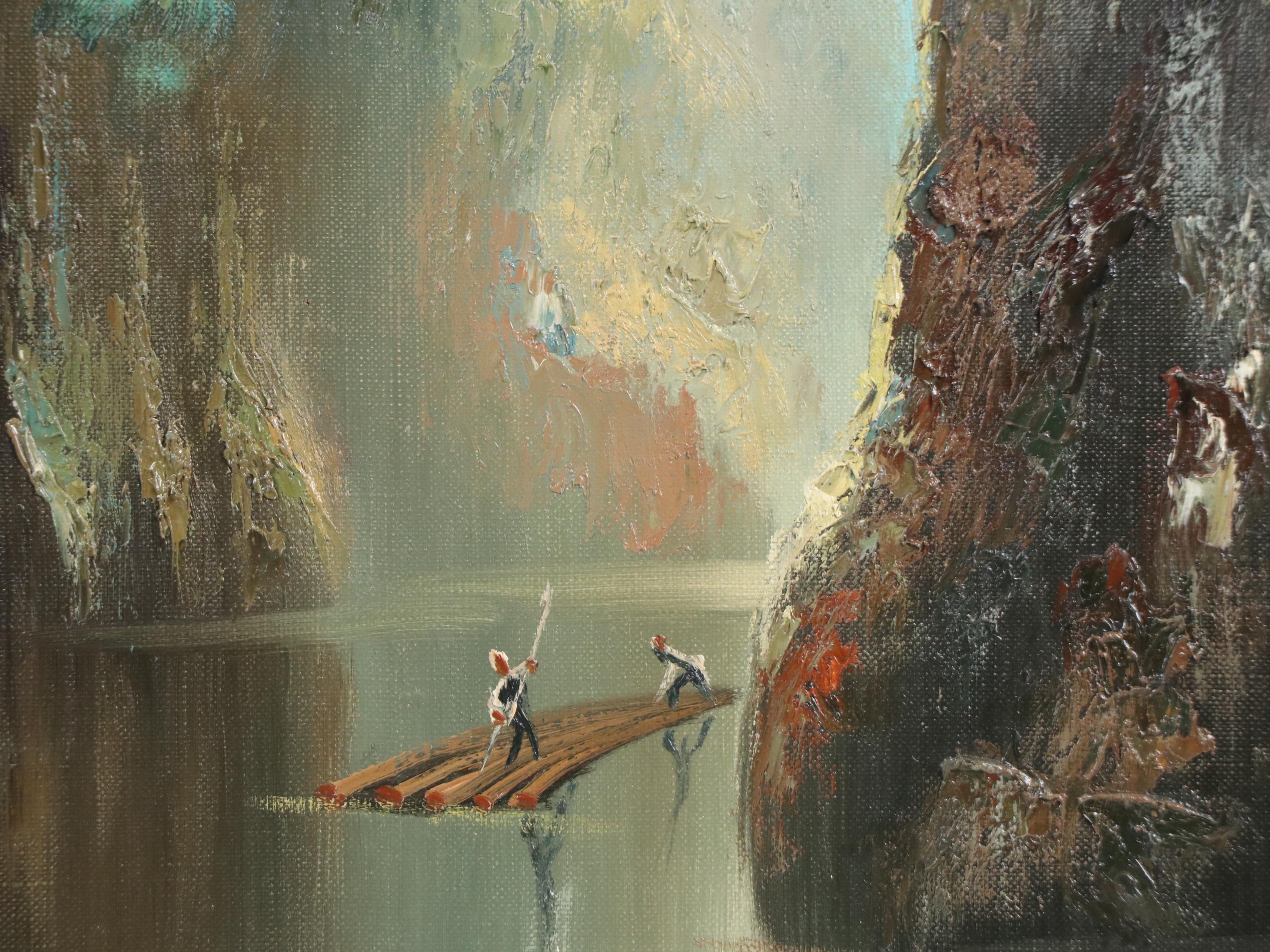 K. Yoshii Impasto Oil Painting of River Landscape