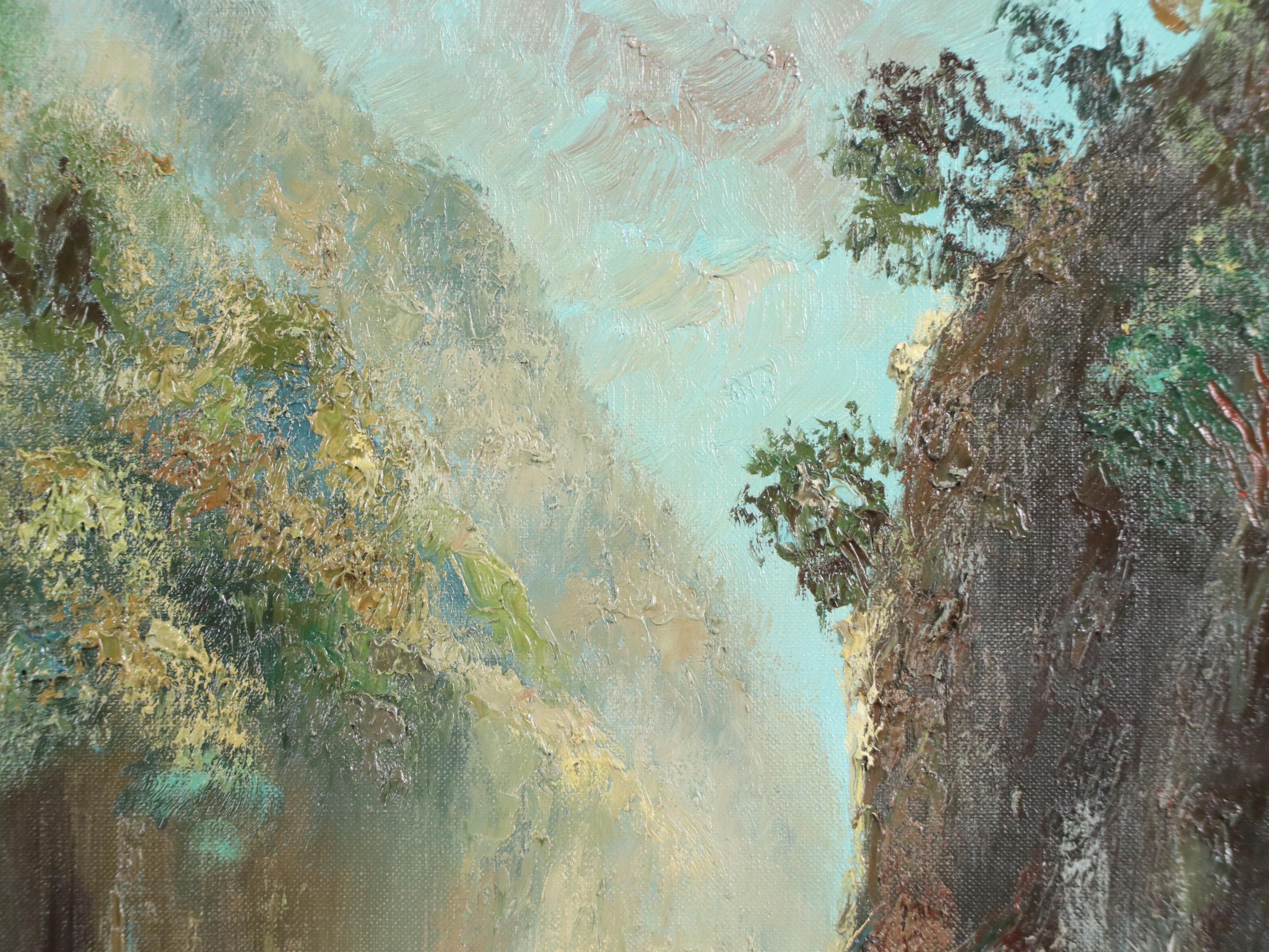 K. Yoshii Impasto Oil Painting of River Landscape