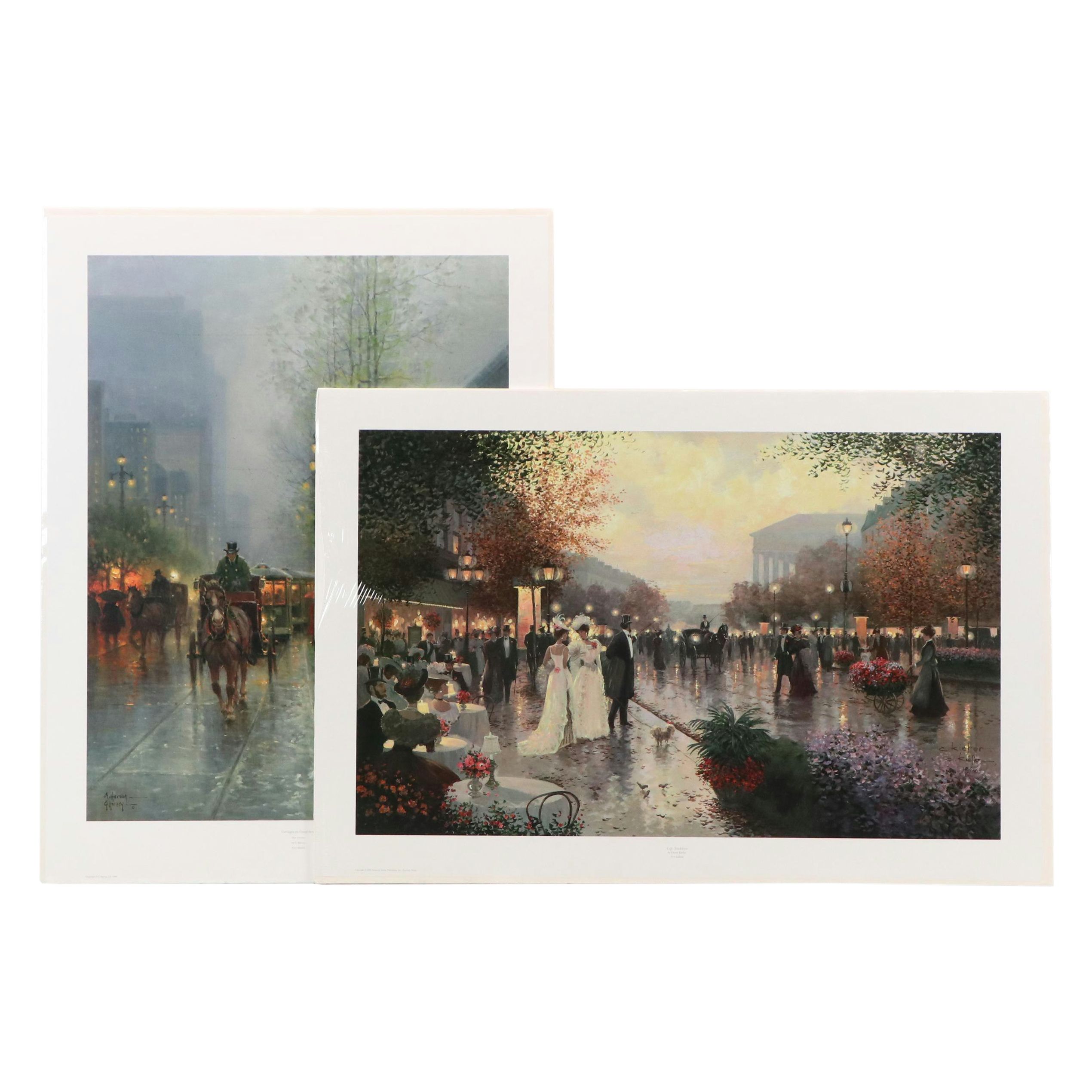 "Café Madeleine" and "Carriages on Canal Street" Offset Lithographs on Paper