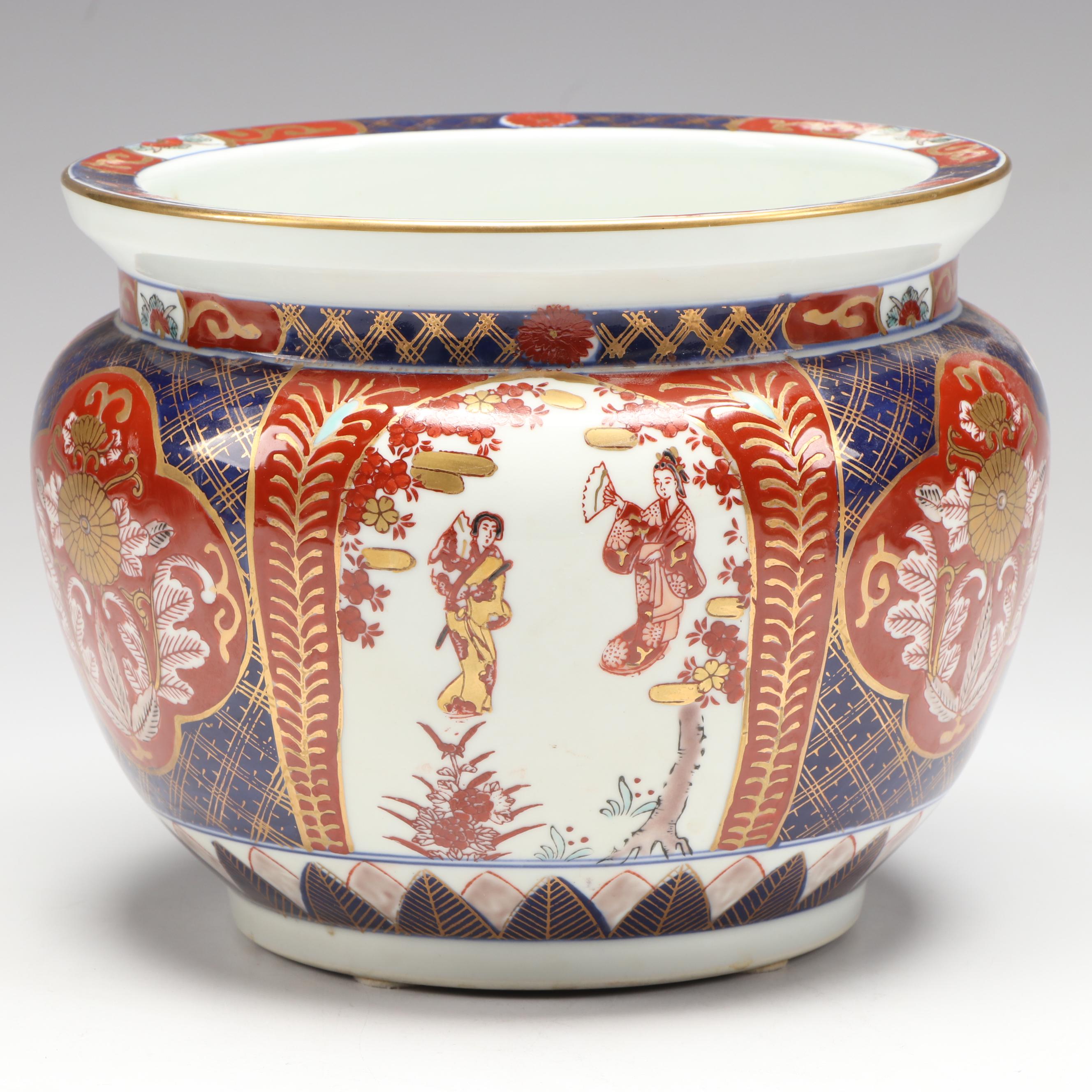 Japanese Hand-Painted Gold Imari Porcelain Fishbowl Planter