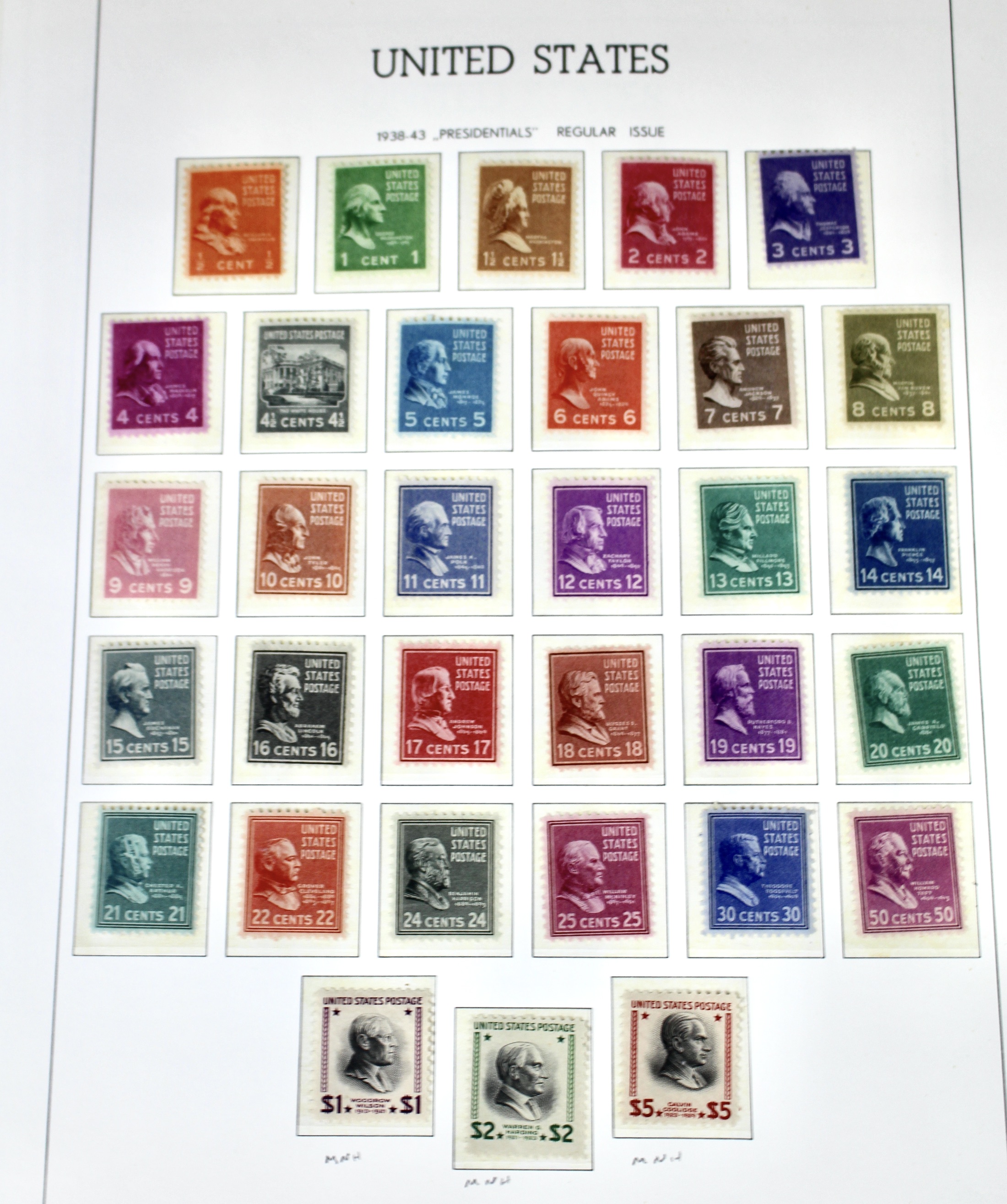Two Complete Regular Issue Stamp Sets Through $5, 1938 and 1954, MNH