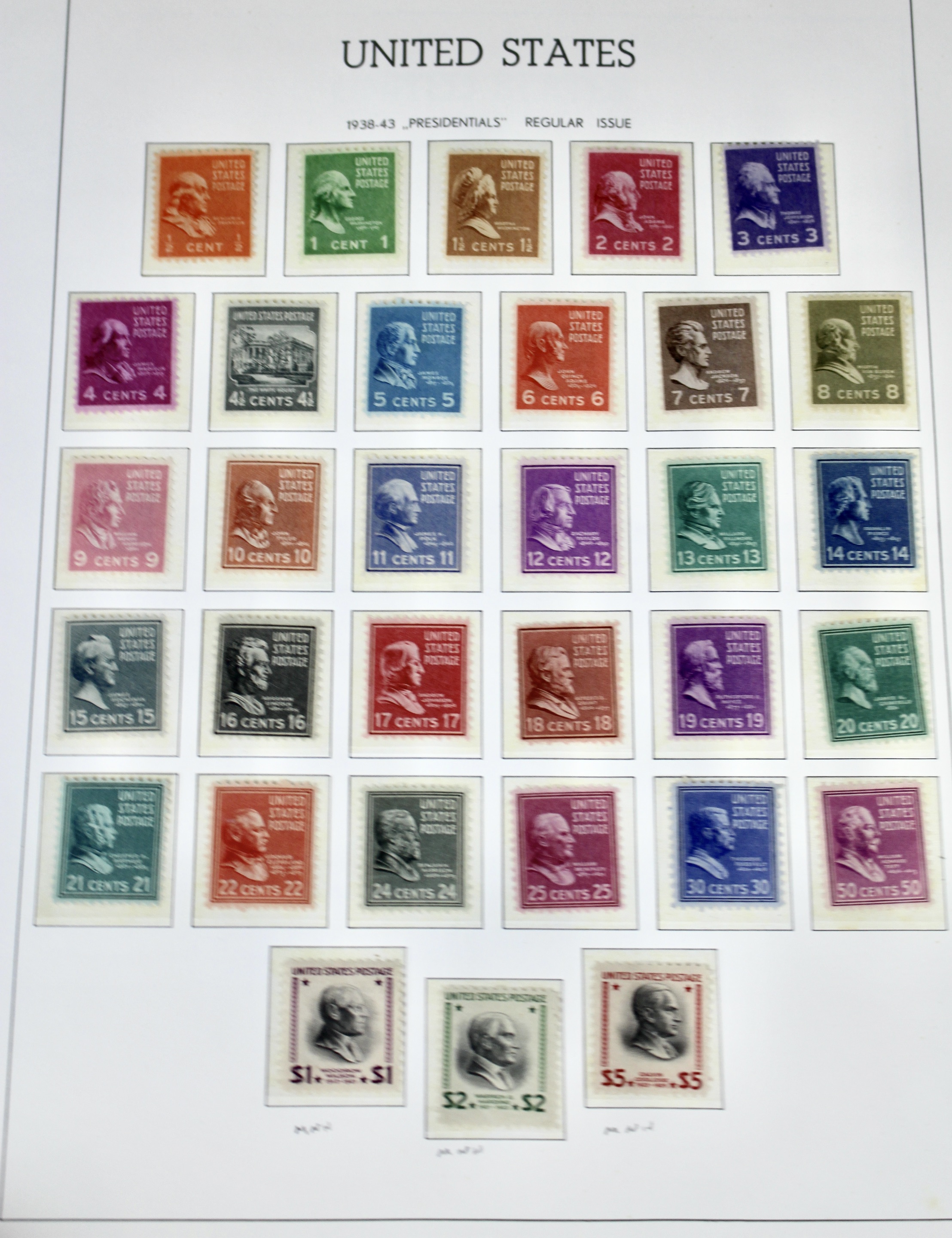 Two Complete Regular Issue Stamp Sets Through $5, 1938 and 1954, MNH