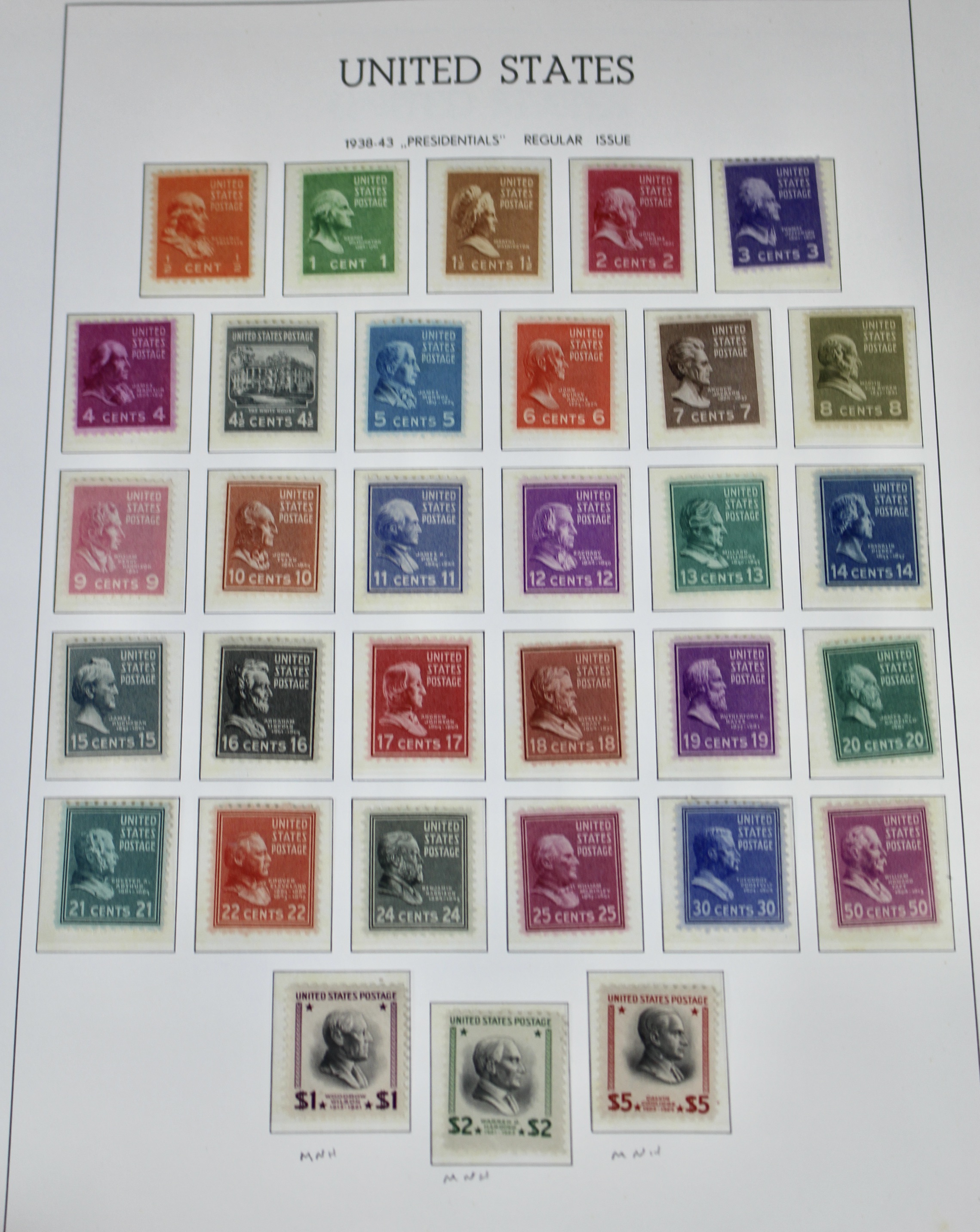 Two Complete Regular Issue Stamp Sets Through $5, 1938 and 1954, MNH