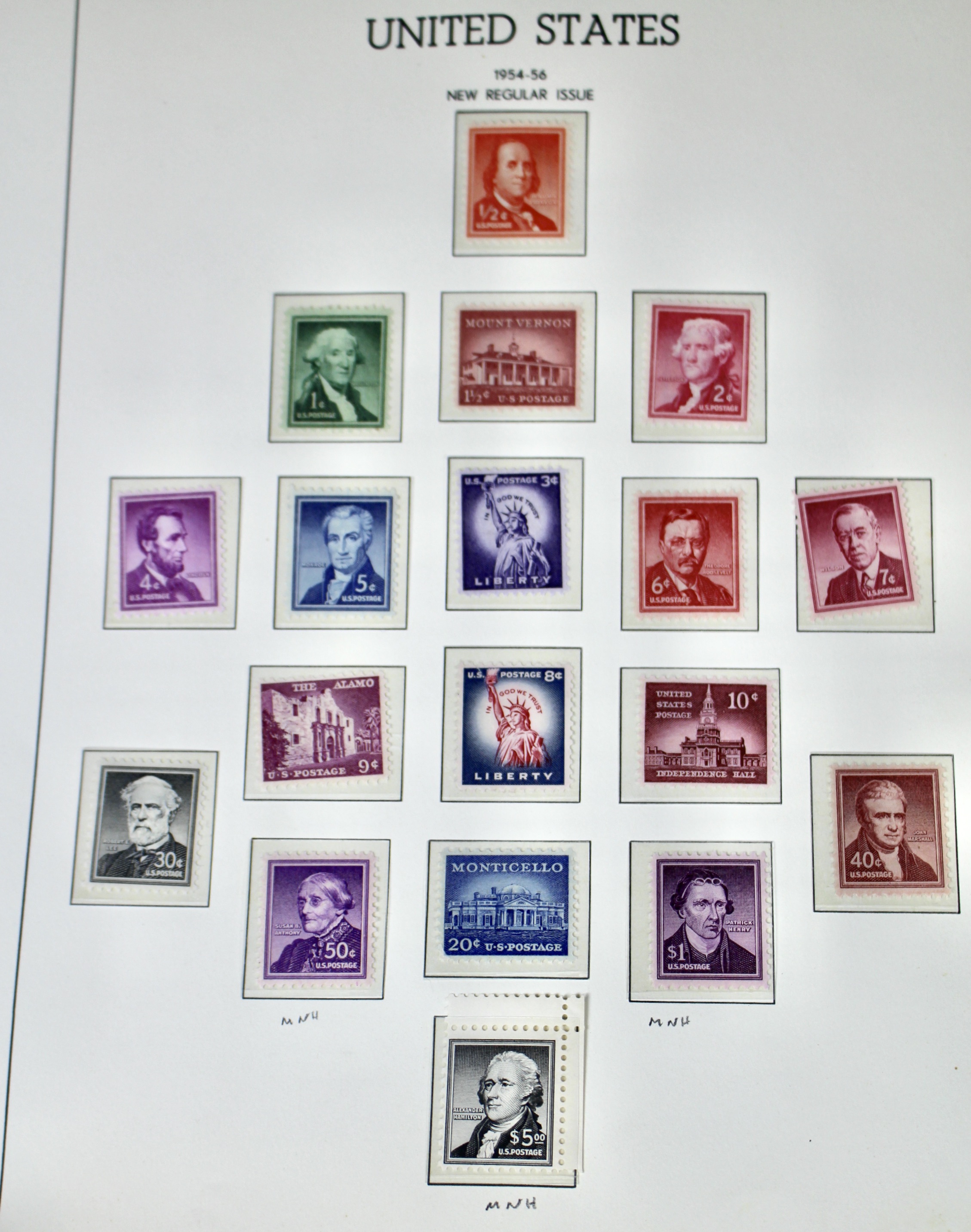 Two Complete Regular Issue Stamp Sets Through $5, 1938 and 1954, MNH