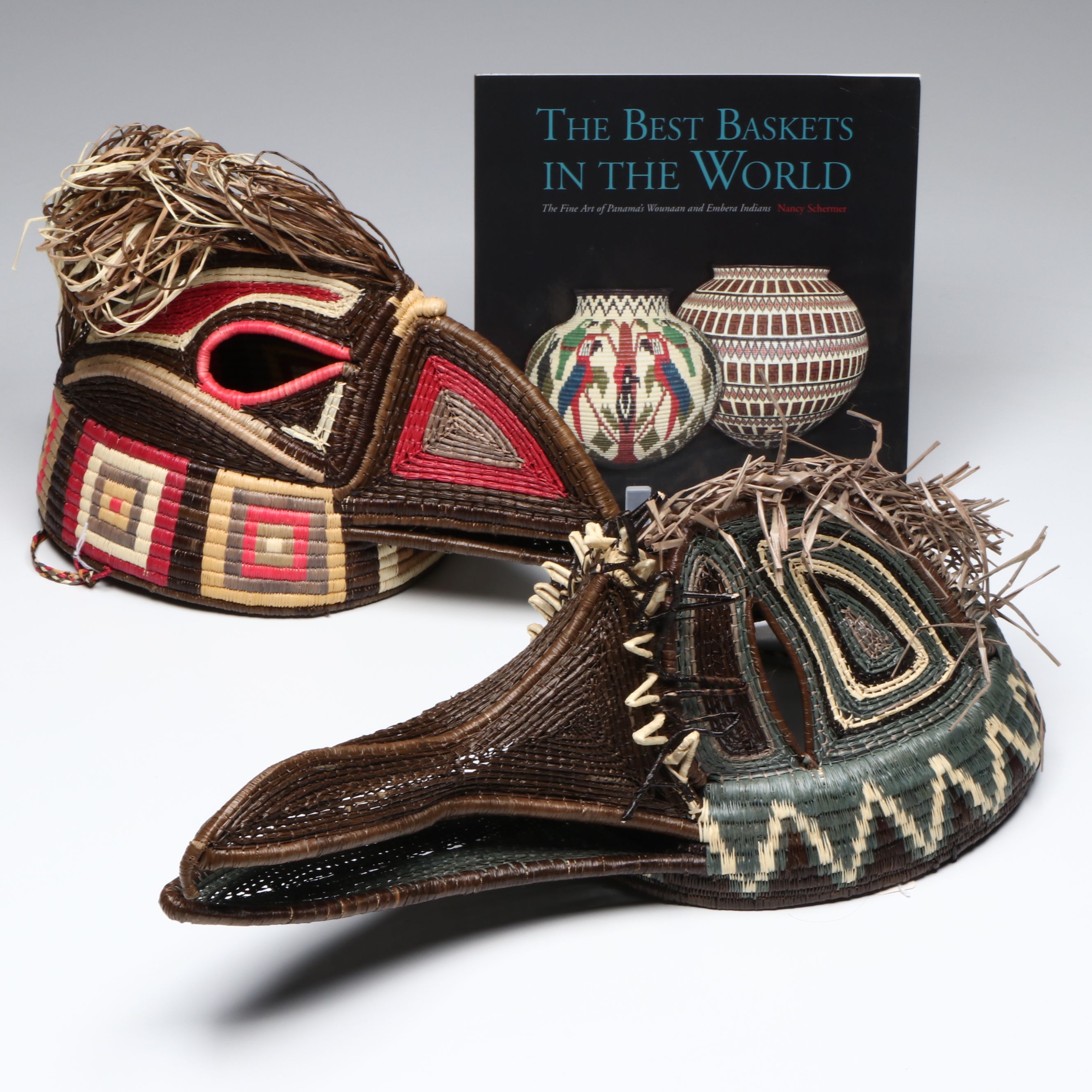 Panamanian Emberá-Wounaan Chunga Fiber Eagle and Other Basketry Bird Mask