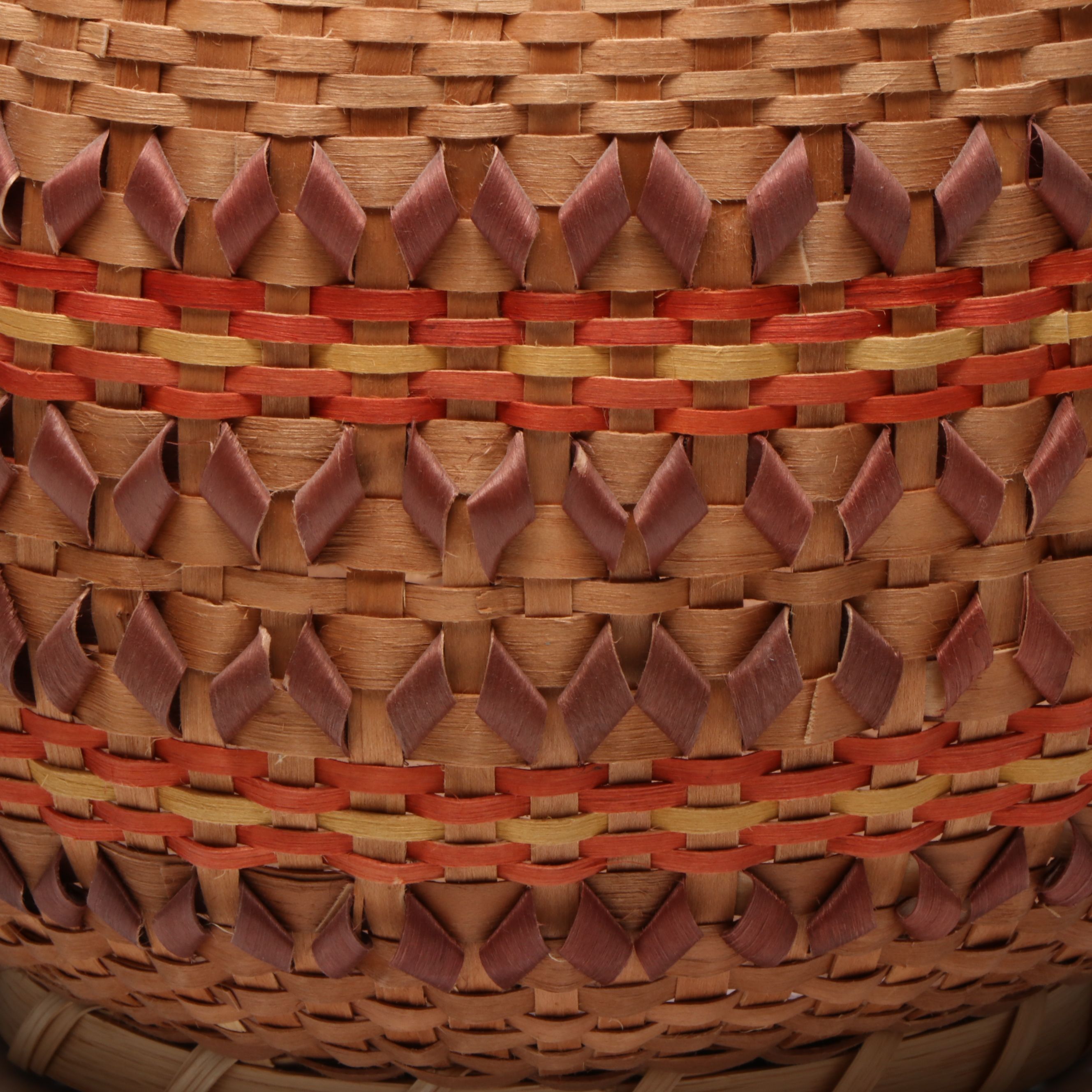 Martha Lossiah Ross Cherokee White Oak Basket with Walnut and Bloodroot Dyes
