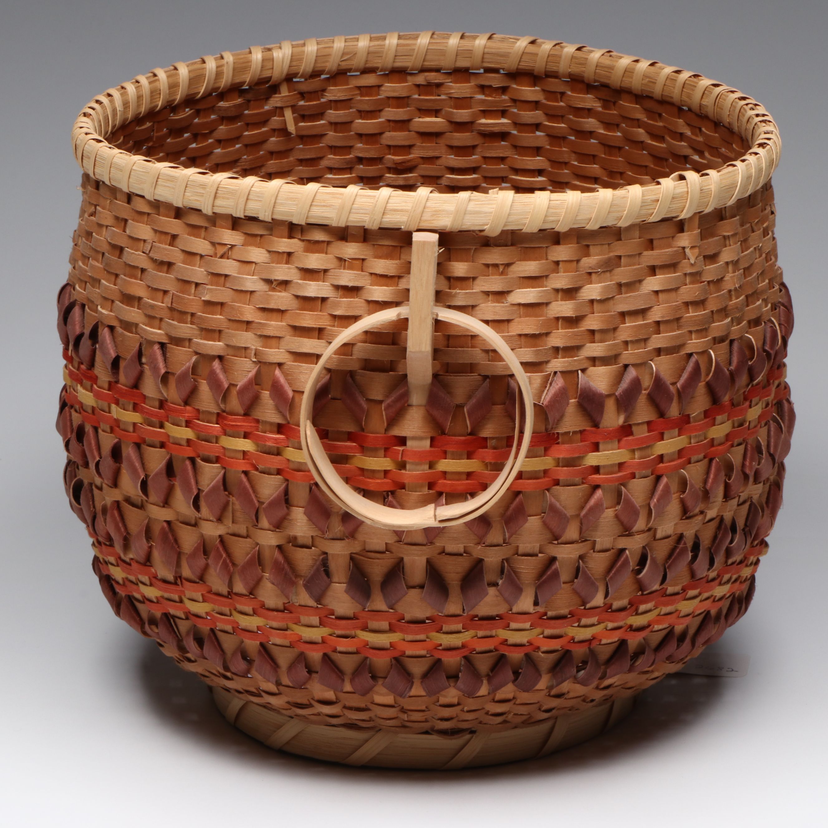 Martha Lossiah Ross Cherokee White Oak Basket with Walnut and Bloodroot Dyes