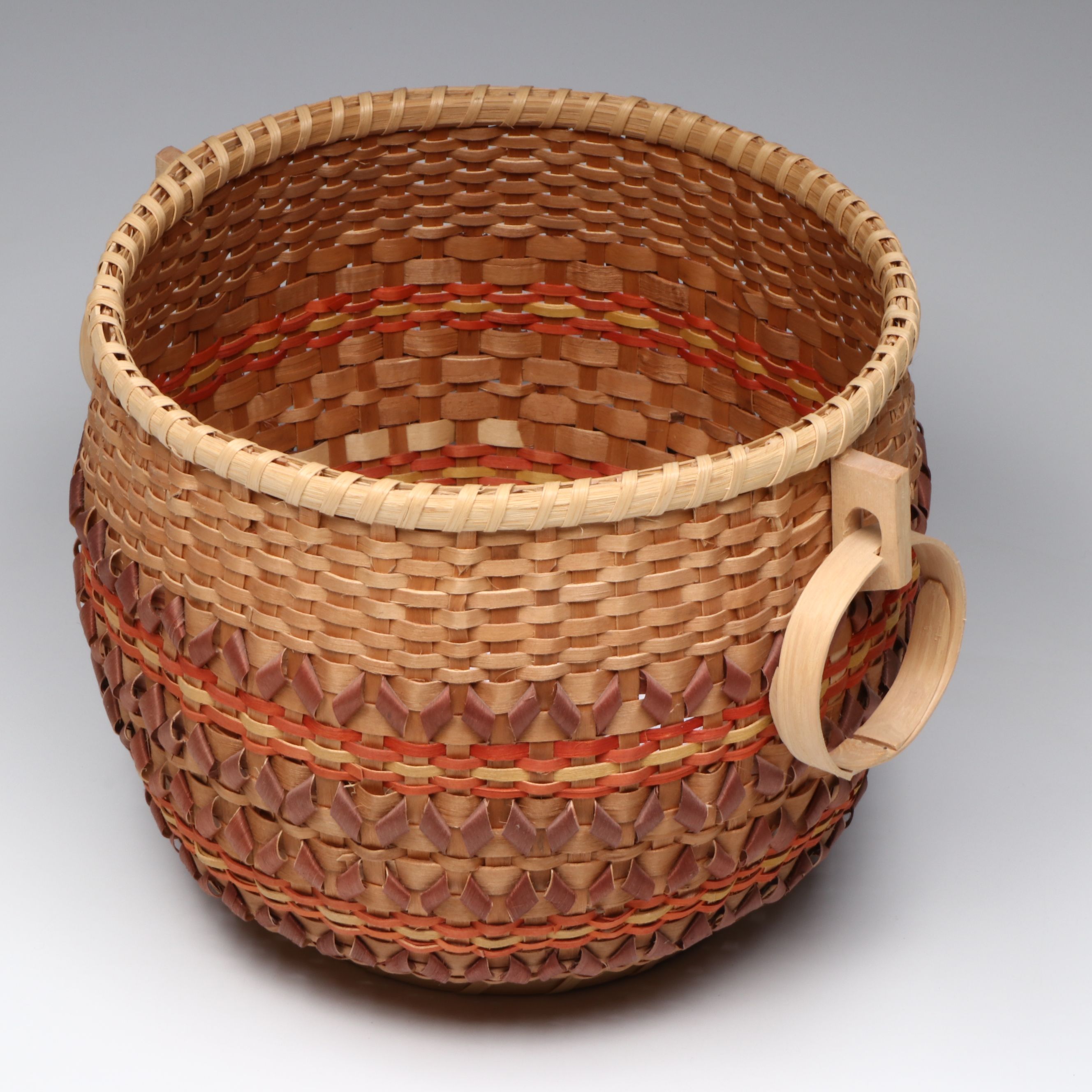 Martha Lossiah Ross Cherokee White Oak Basket with Walnut and Bloodroot Dyes