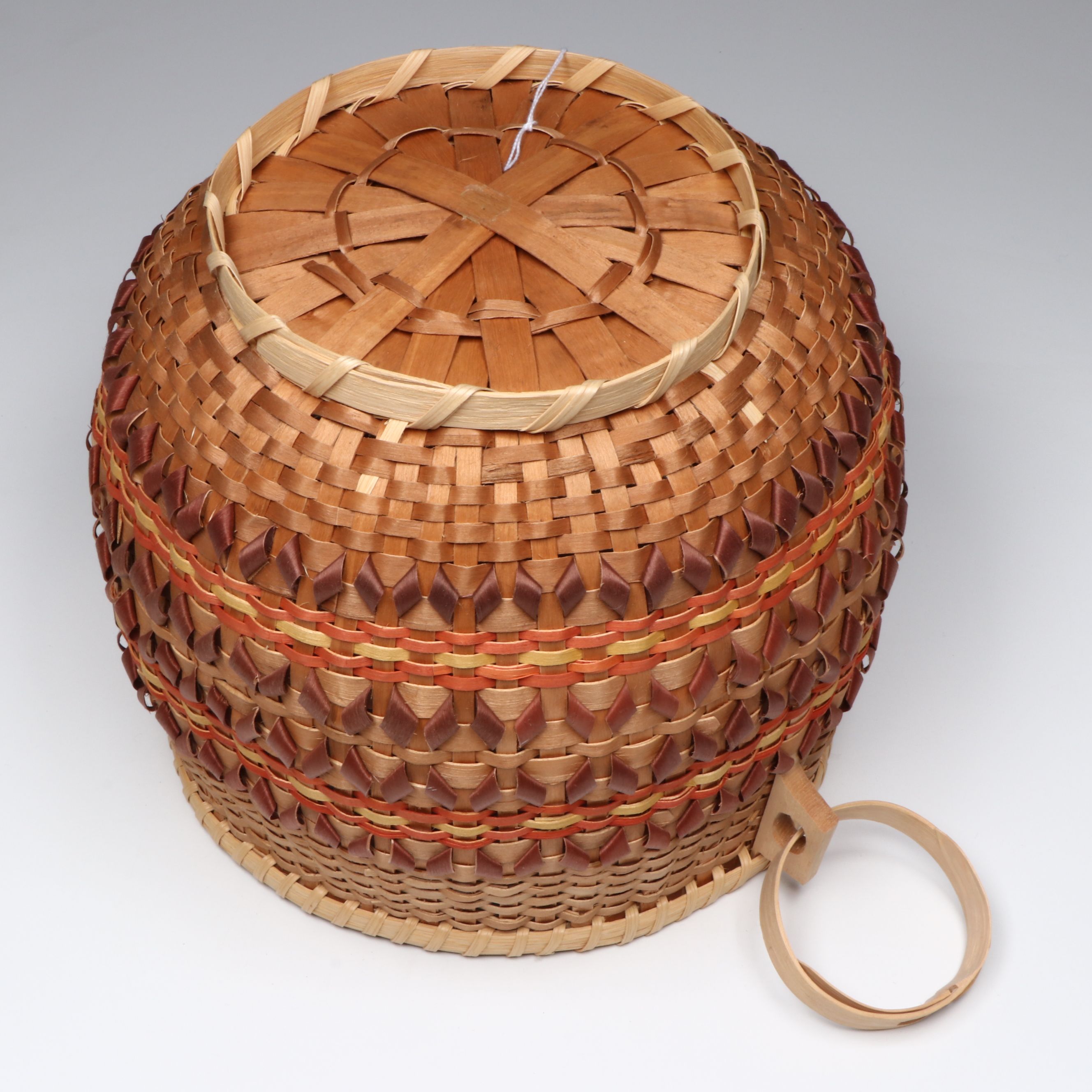 Martha Lossiah Ross Cherokee White Oak Basket with Walnut and Bloodroot Dyes