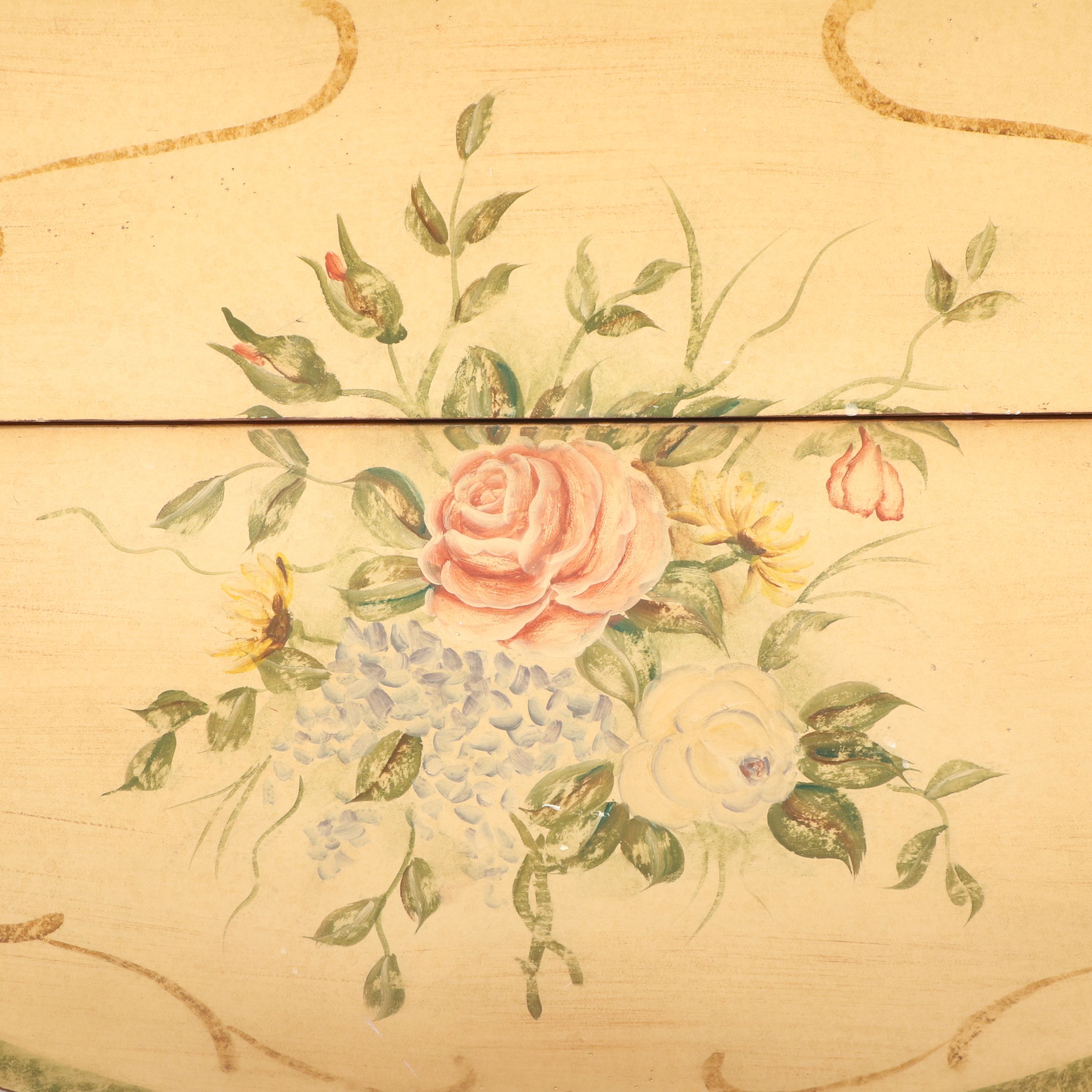 French Provincial Style Painted Wood and Scrolled Metal Chest of Drawers