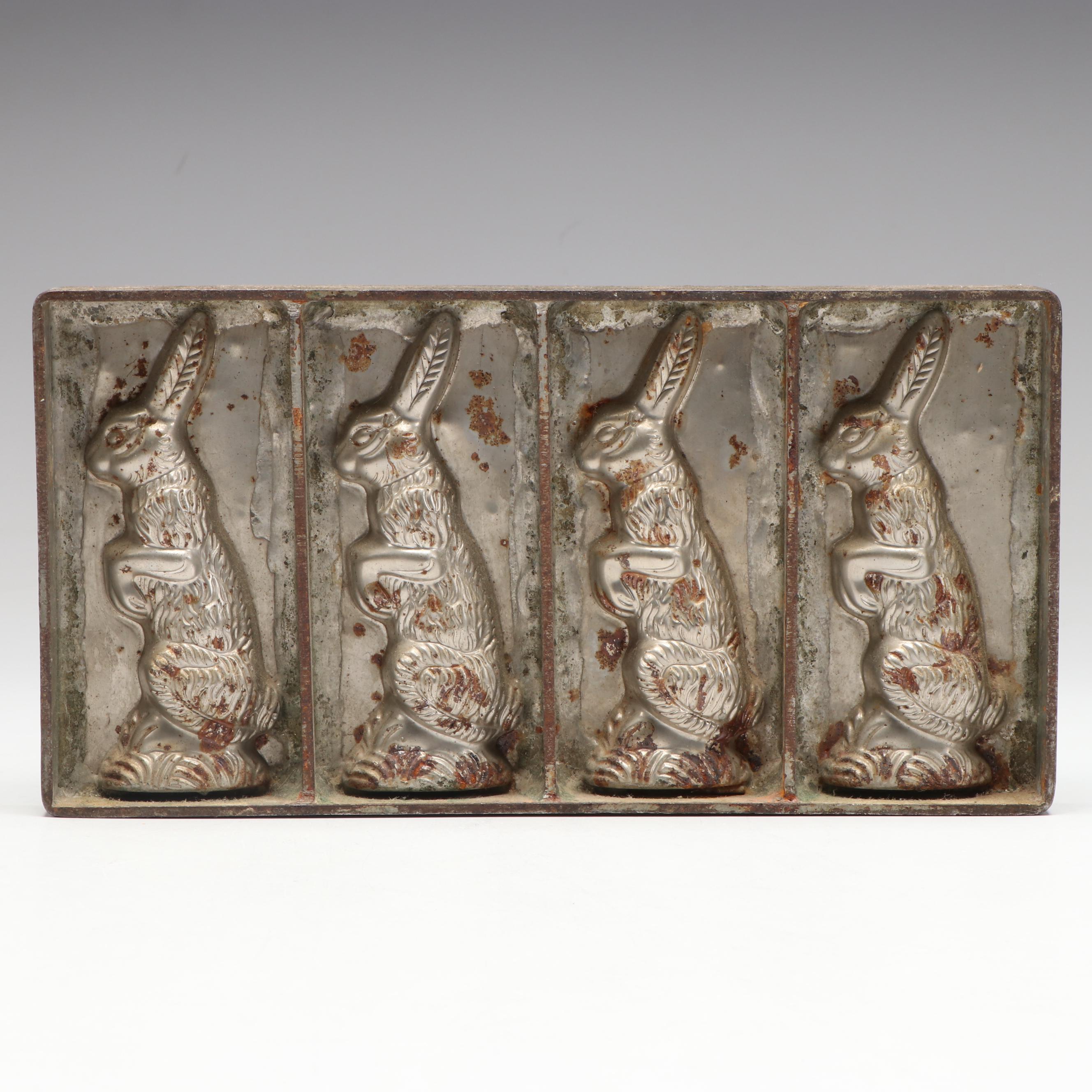 Alfred Boddera German Metal Rabbit Chocolate Mold, Early to Mid-20th Century