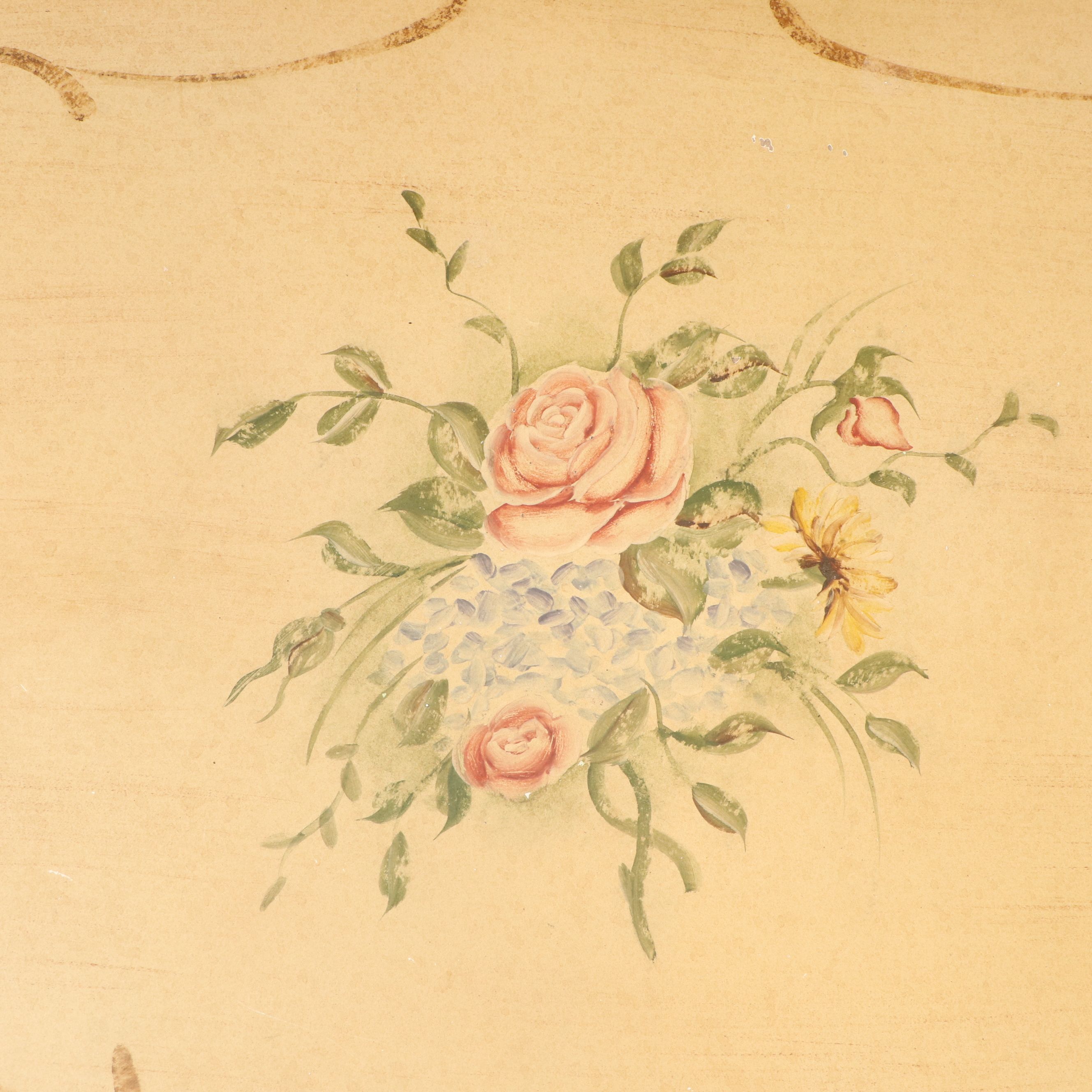 French Provincial Style Painted Wood and Scrolled Metal Chest of Drawers