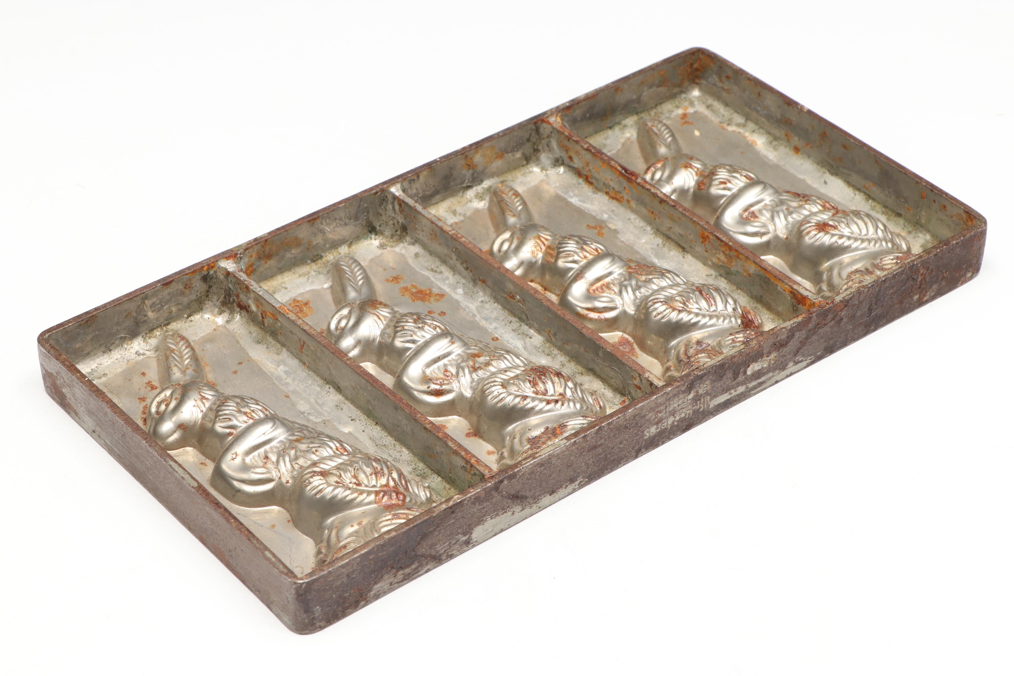 Alfred Boddera German Metal Rabbit Chocolate Mold, Early to Mid-20th Century