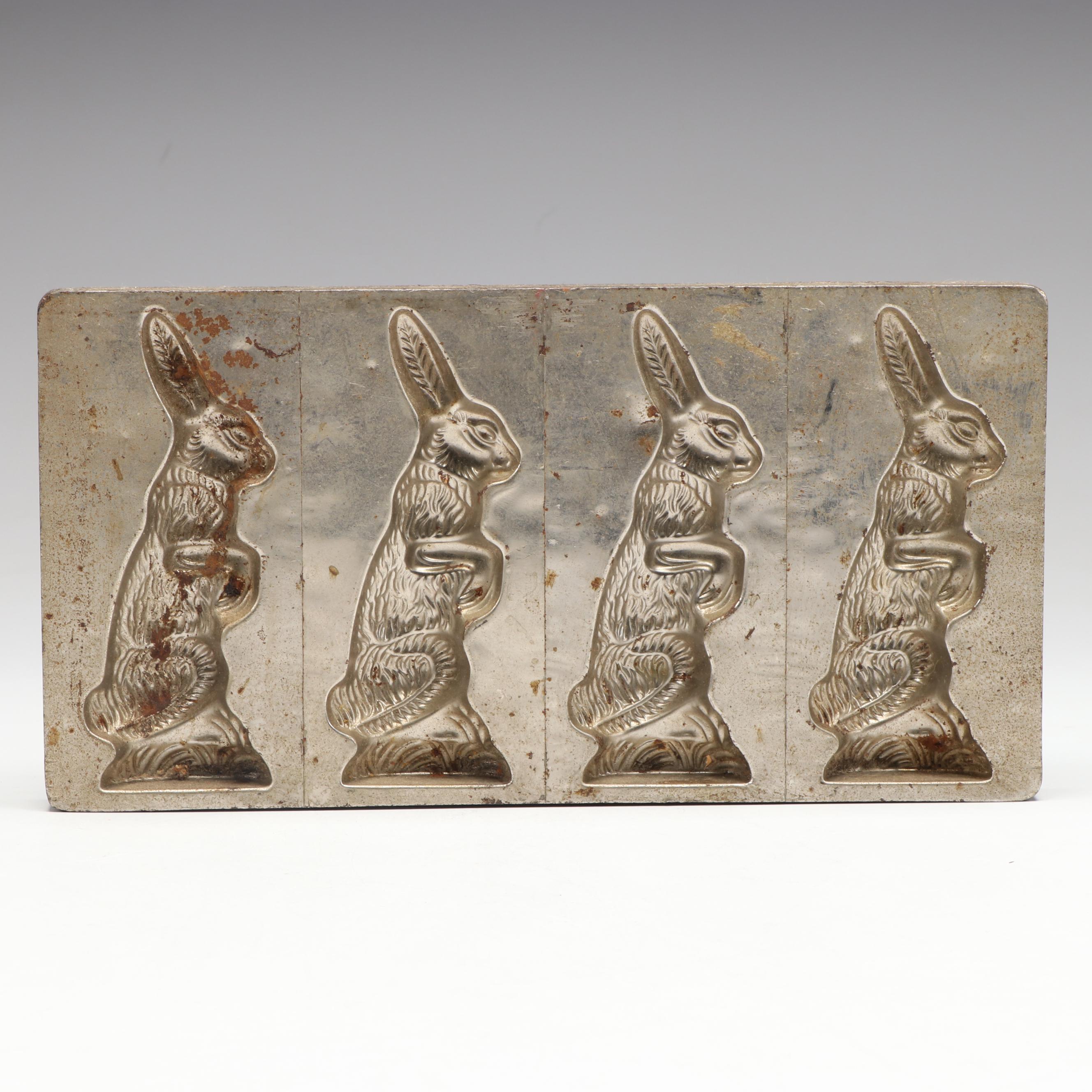 Alfred Boddera German Metal Rabbit Chocolate Mold, Early to Mid-20th Century