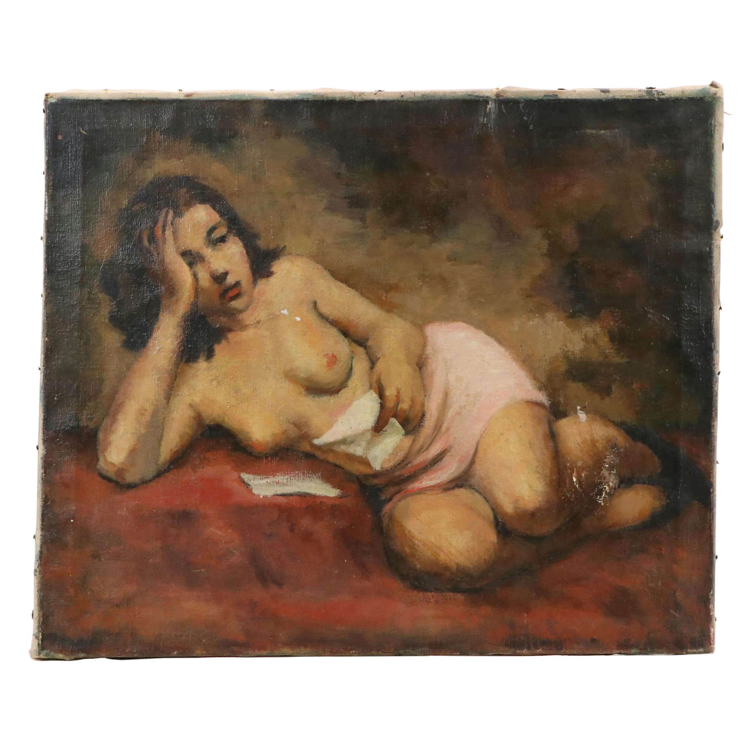 Harvey Shepard Oil Painting Nude Female Portrait, Circa 1945