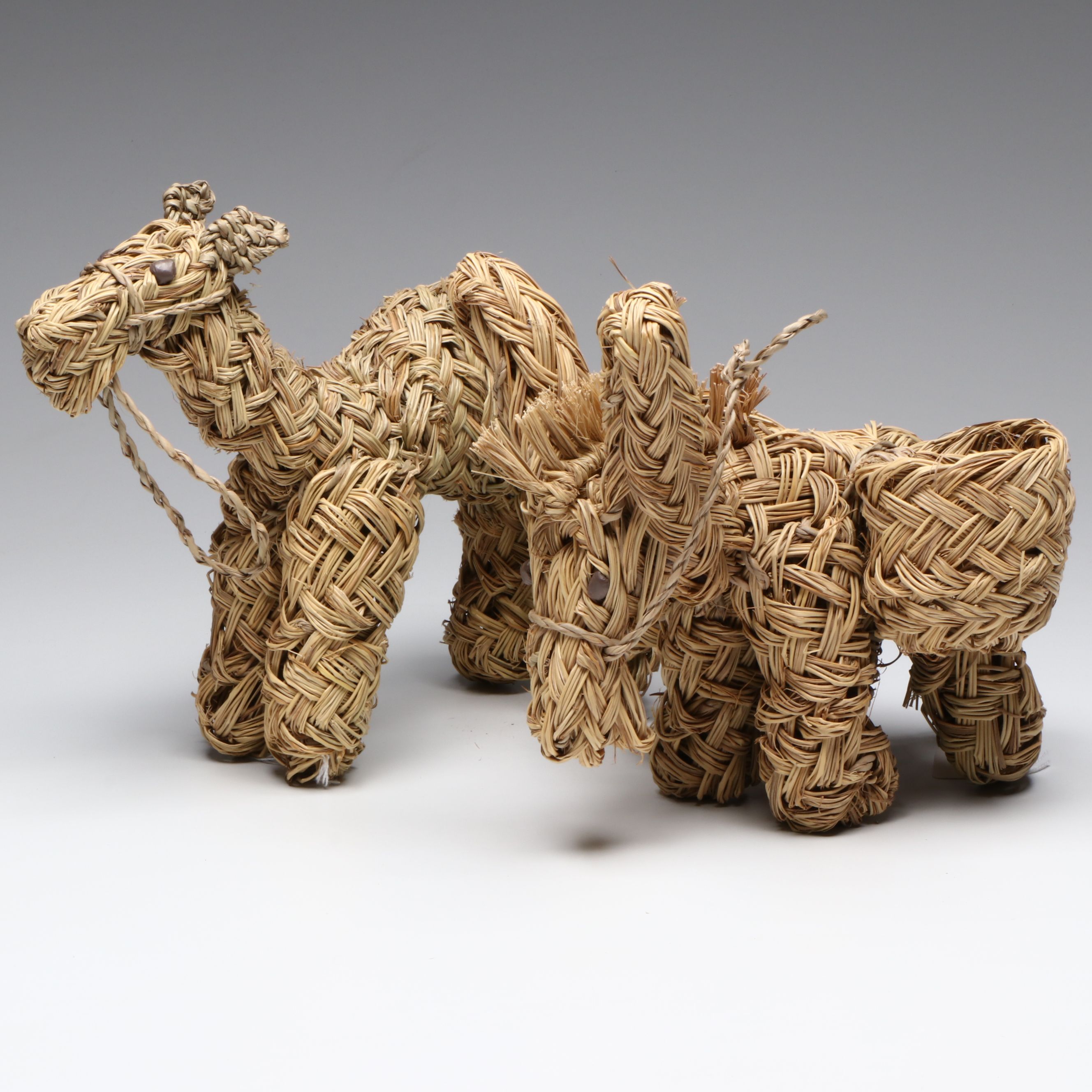 Handcrafted Moroccan Basketry Donkey and Camel Forms