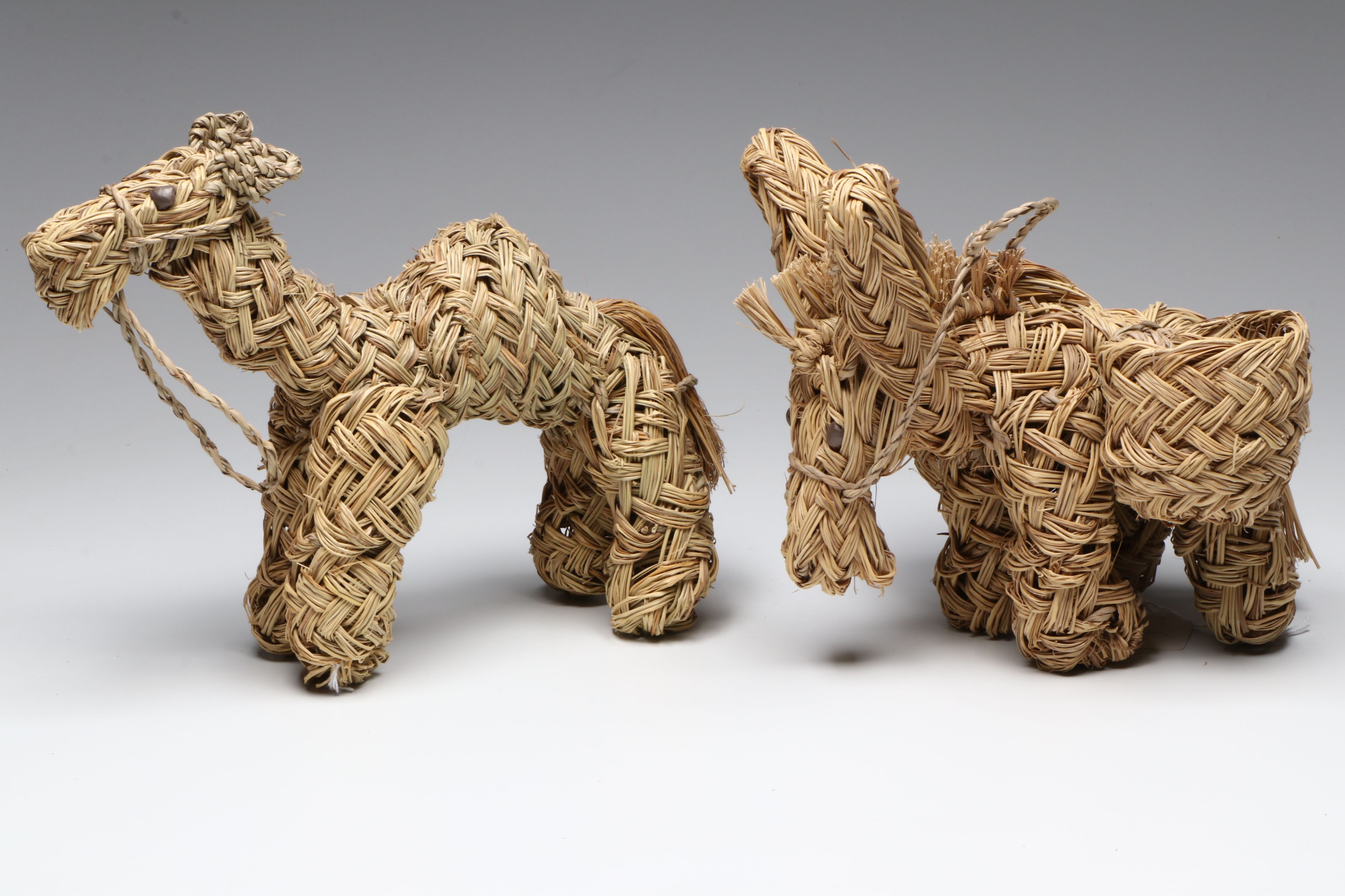 Handcrafted Moroccan Basketry Donkey and Camel Forms