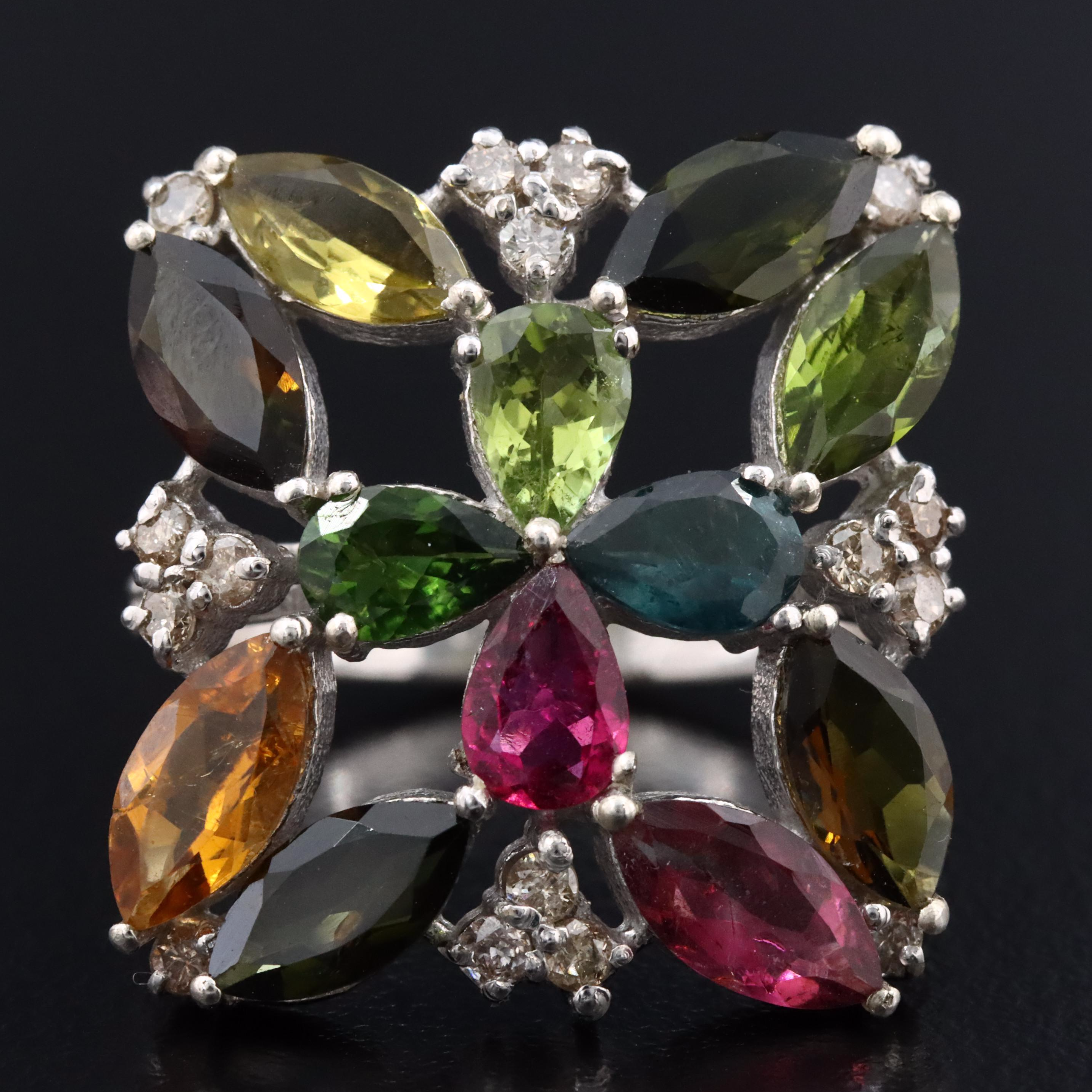 Sterling Tourmaline and Diamond Ring