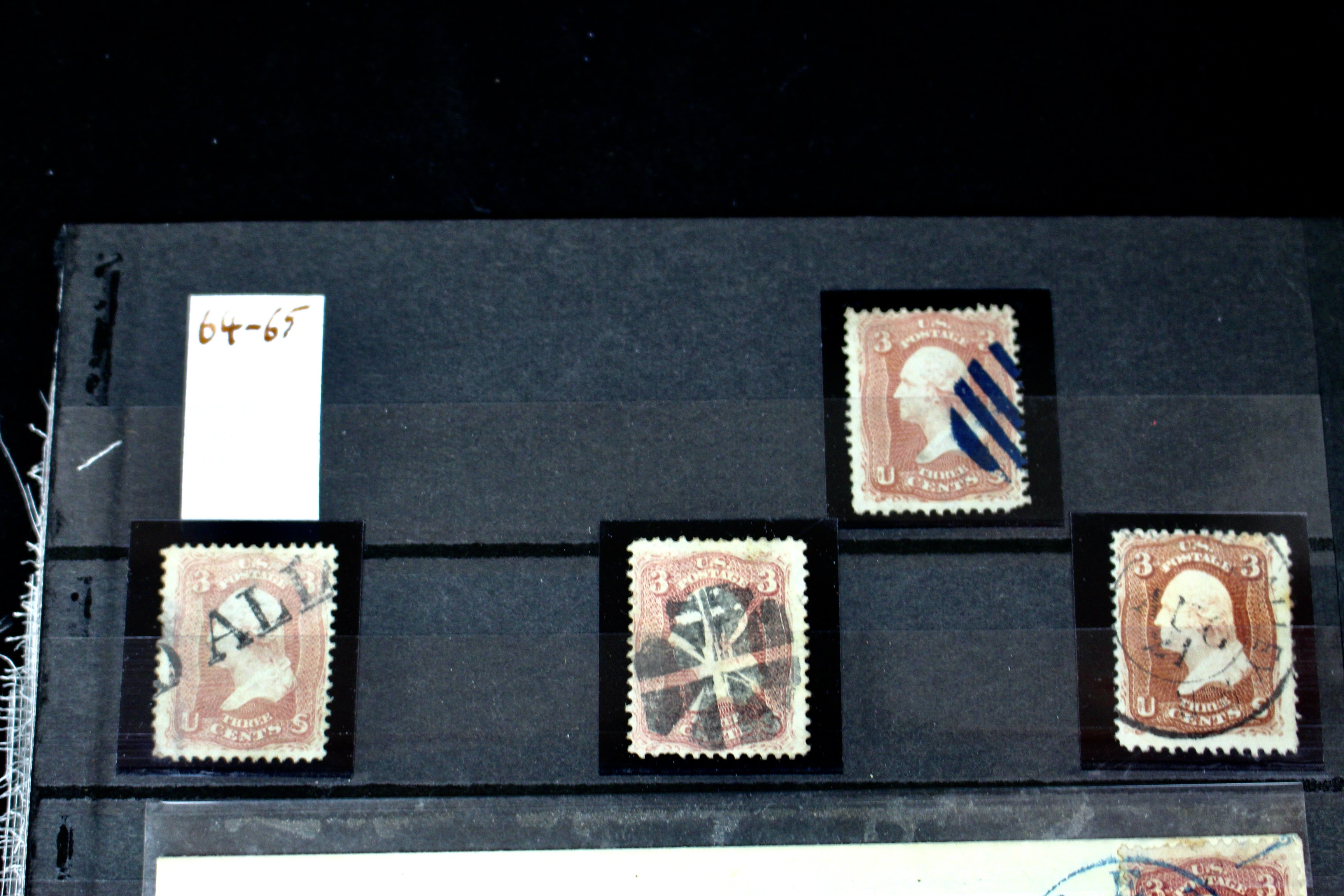 Very Early Collection of 29 3-Cent Washington Stamps, 11 with Grills, 6 Covers