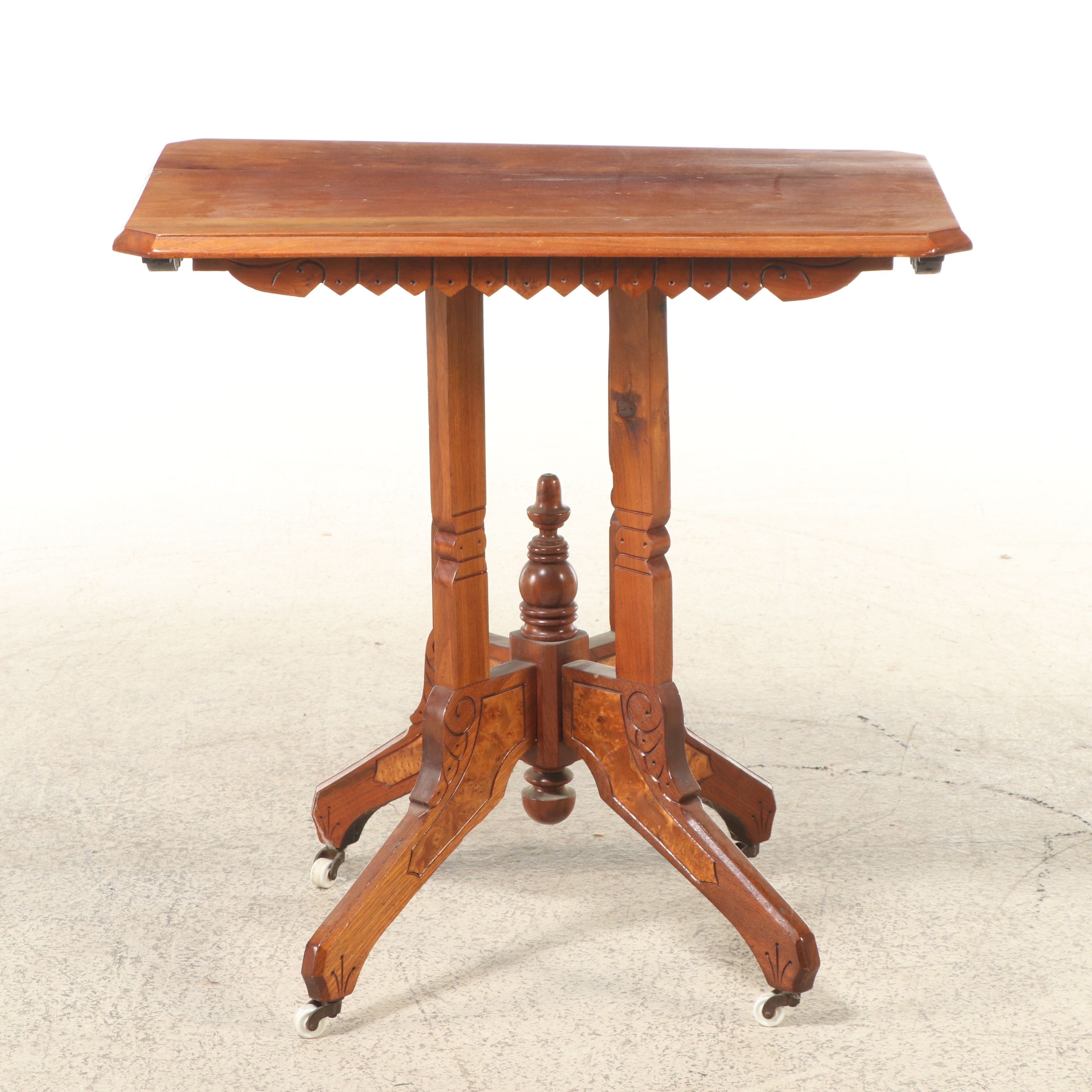 Victorian Eastlake Style Walnut and Burl Table, Late 19th/Early 20th Century