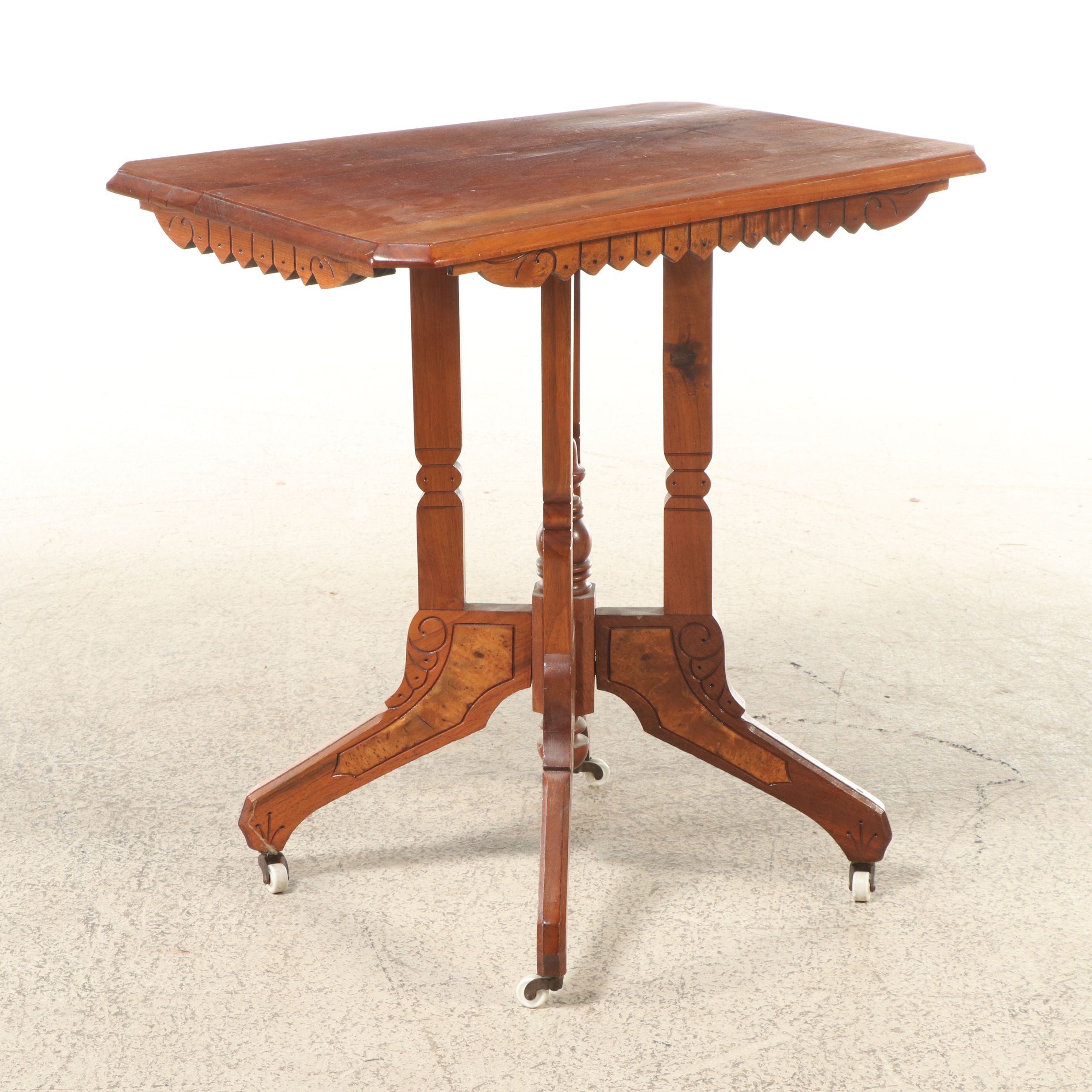 Victorian Eastlake Style Walnut and Burl Table, Late 19th/Early 20th Century