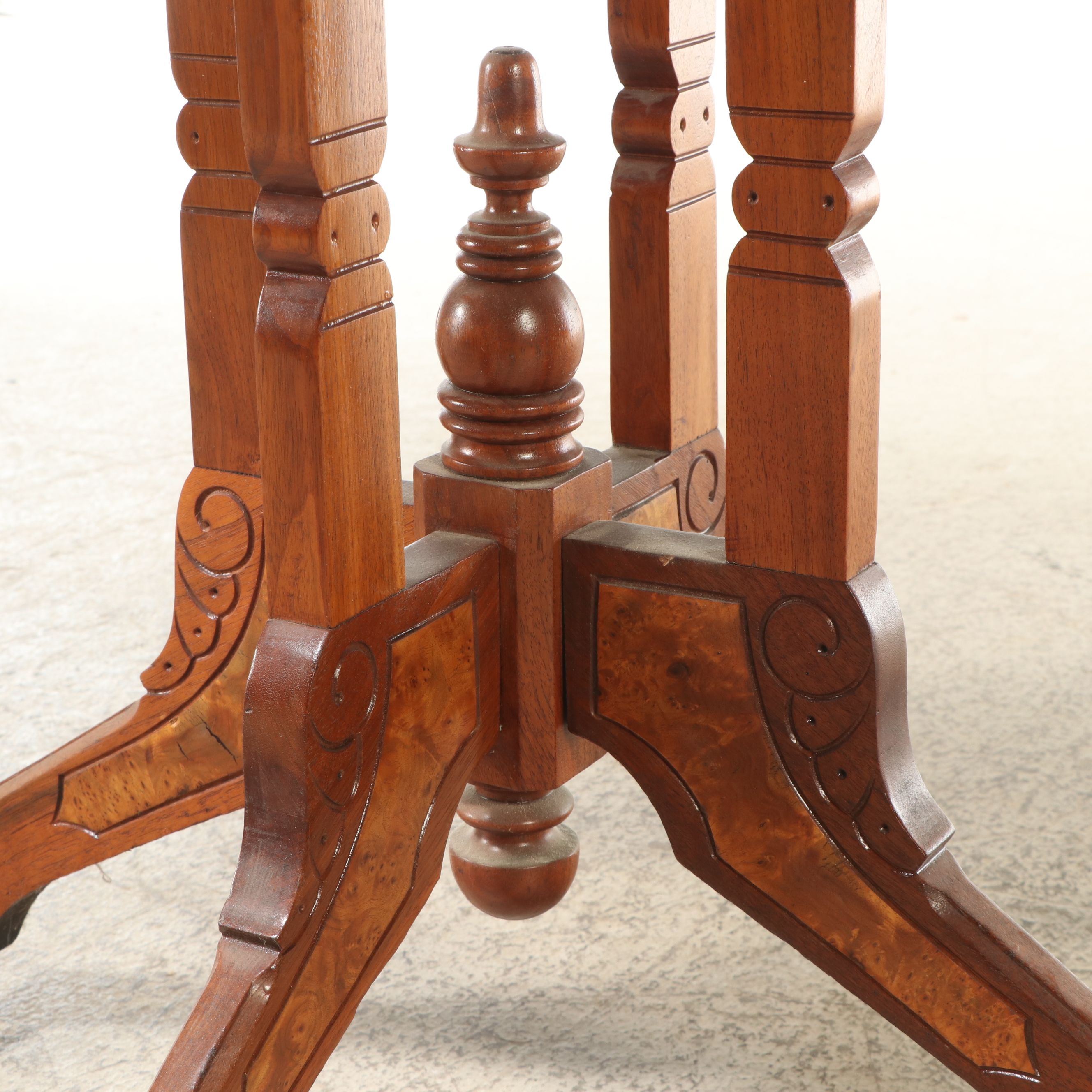 Victorian Eastlake Style Walnut and Burl Table, Late 19th/Early 20th Century