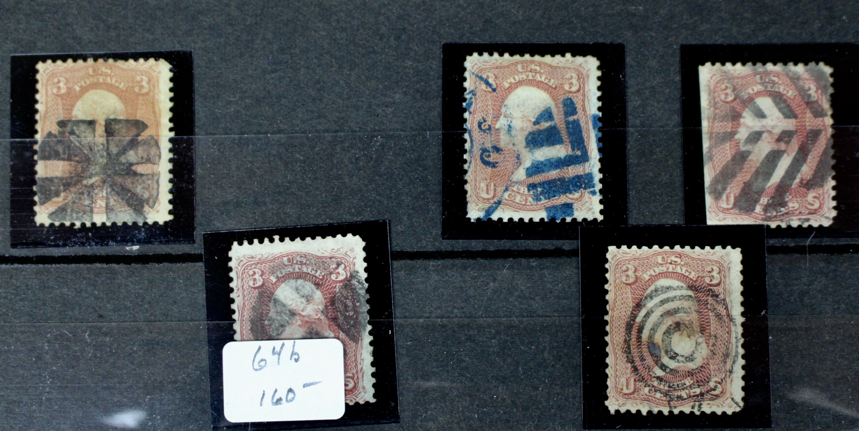 Very Early Collection of 29 3-Cent Washington Stamps, 11 with Grills, 6 Covers