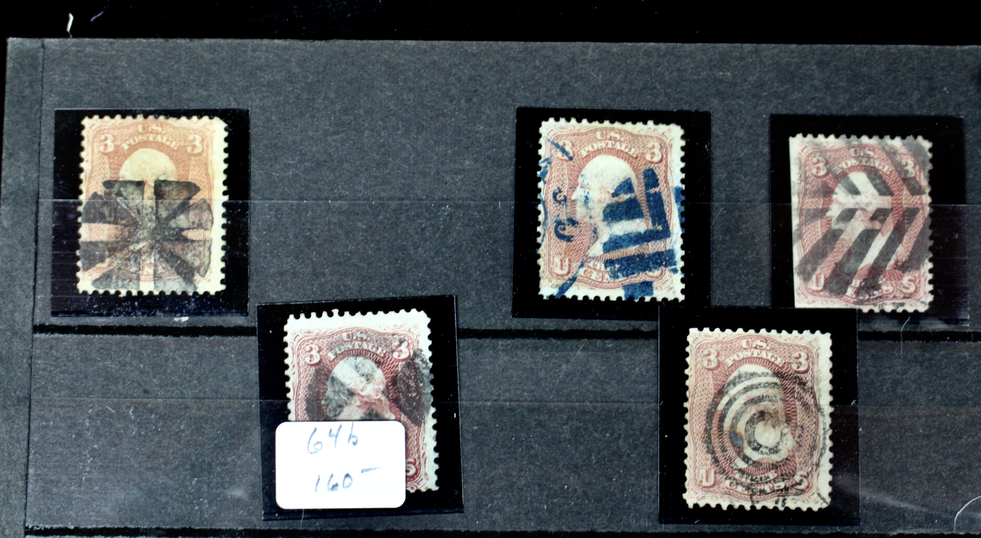 Very Early Collection of 29 3-Cent Washington Stamps, 11 with Grills, 6 Covers