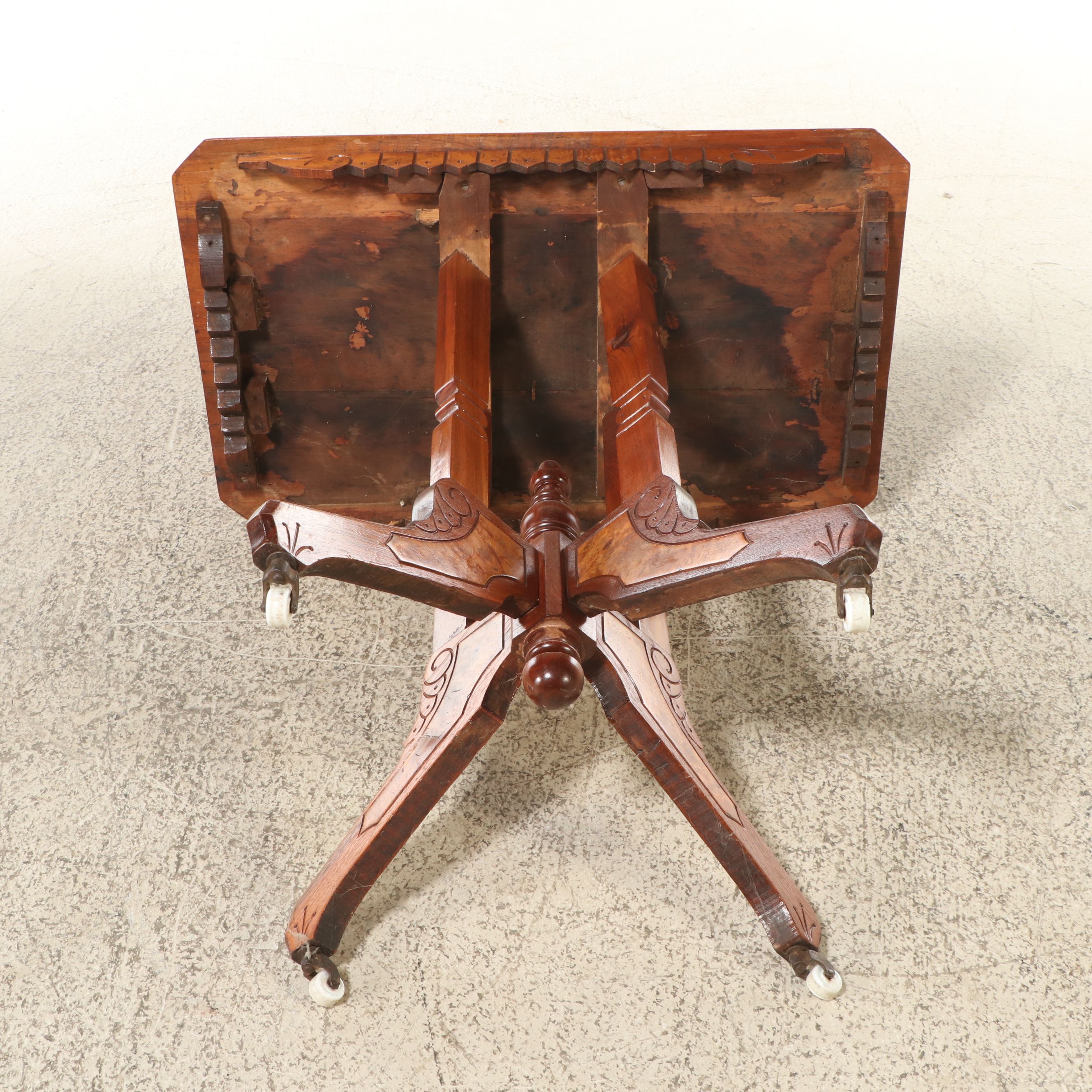 Victorian Eastlake Style Walnut and Burl Table, Late 19th/Early 20th Century