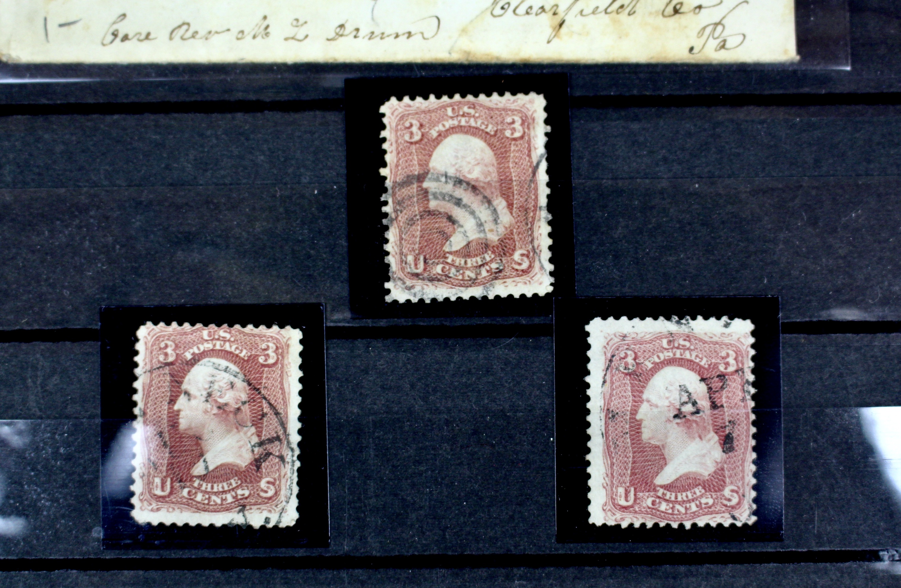 Very Early Collection of 29 3-Cent Washington Stamps, 11 with Grills, 6 Covers
