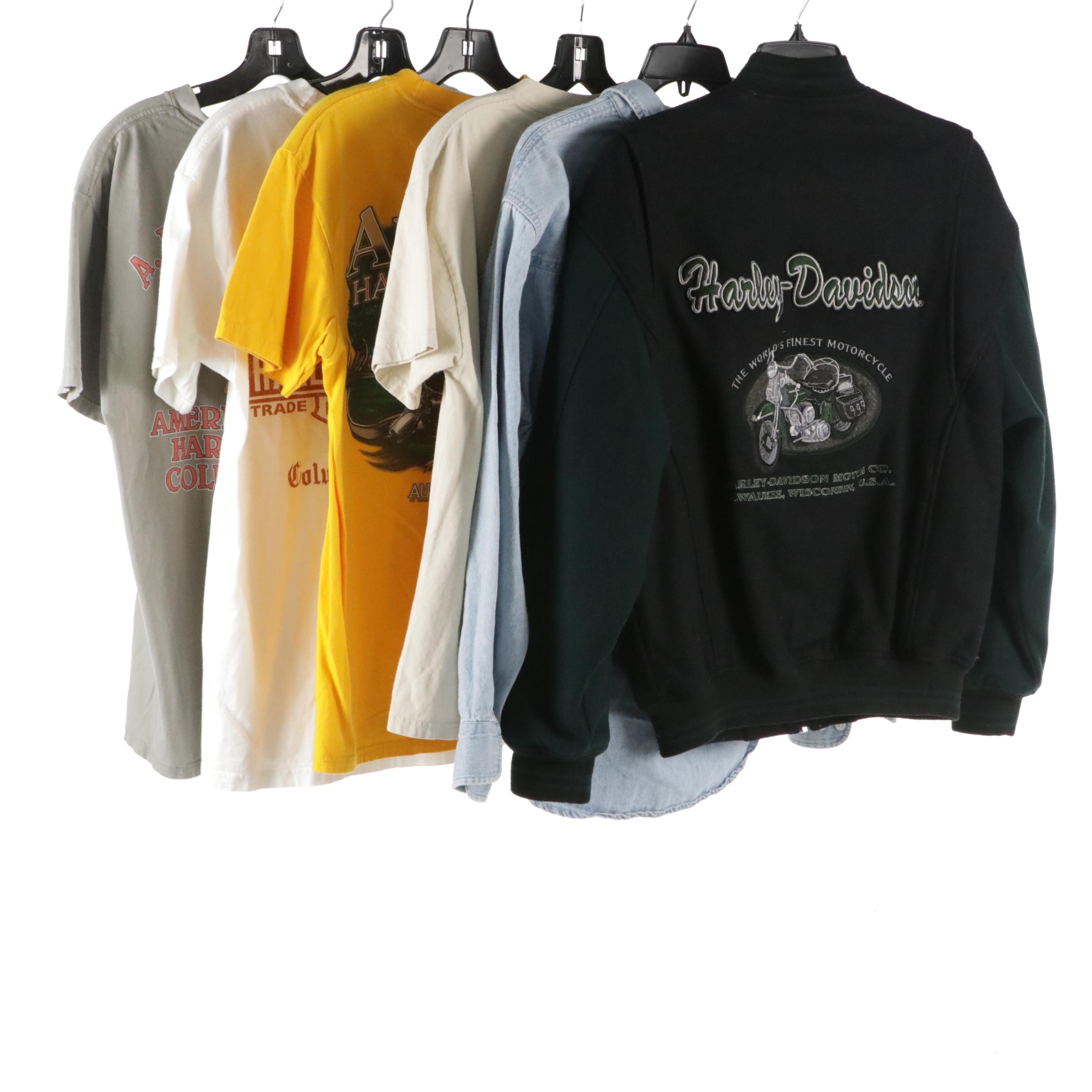 Harley-Davidson Denim Shirt, Cotton T-Shirts, Leather Belt and Wool Zip Jacket