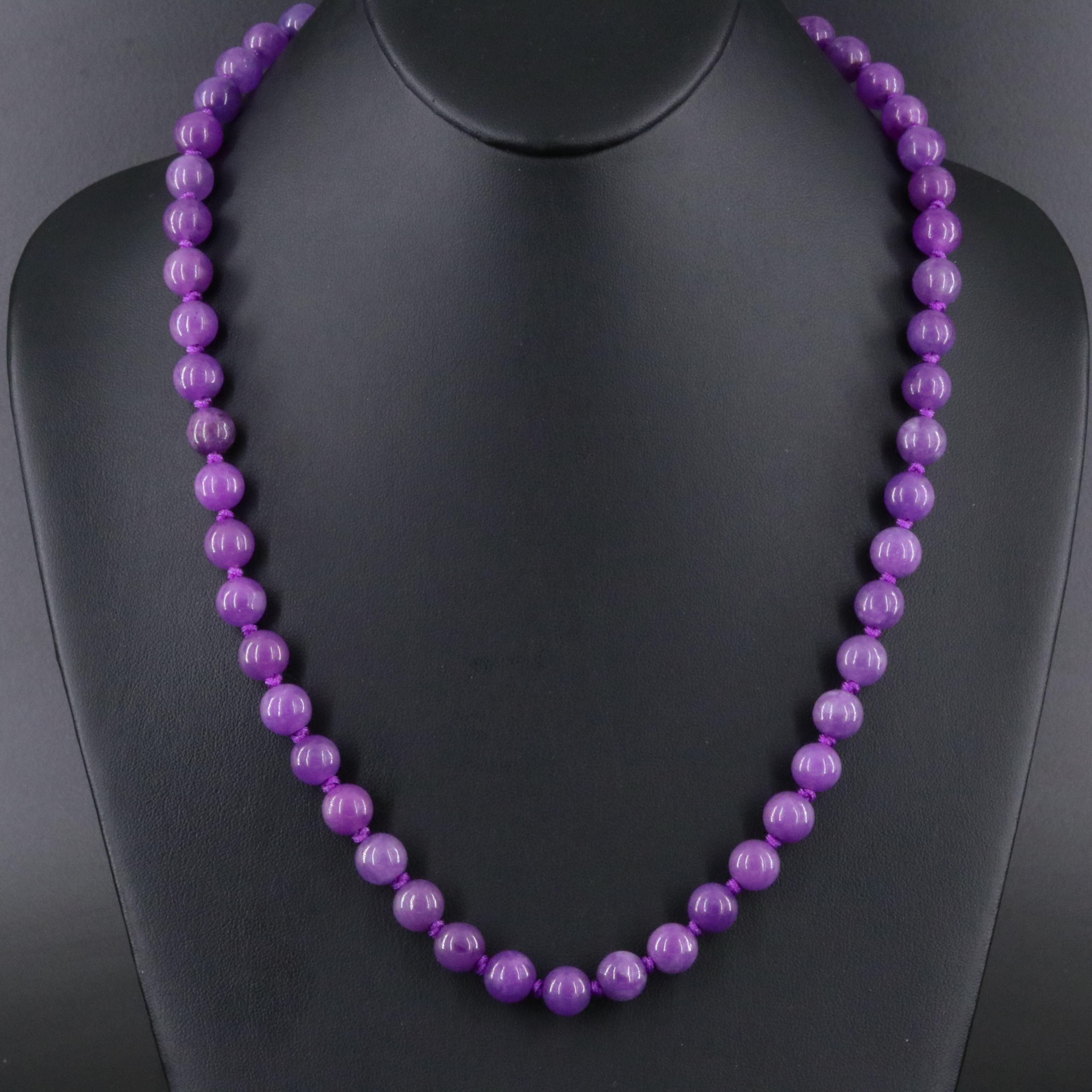 Jadeite Bead Necklace with Sterling Clasp