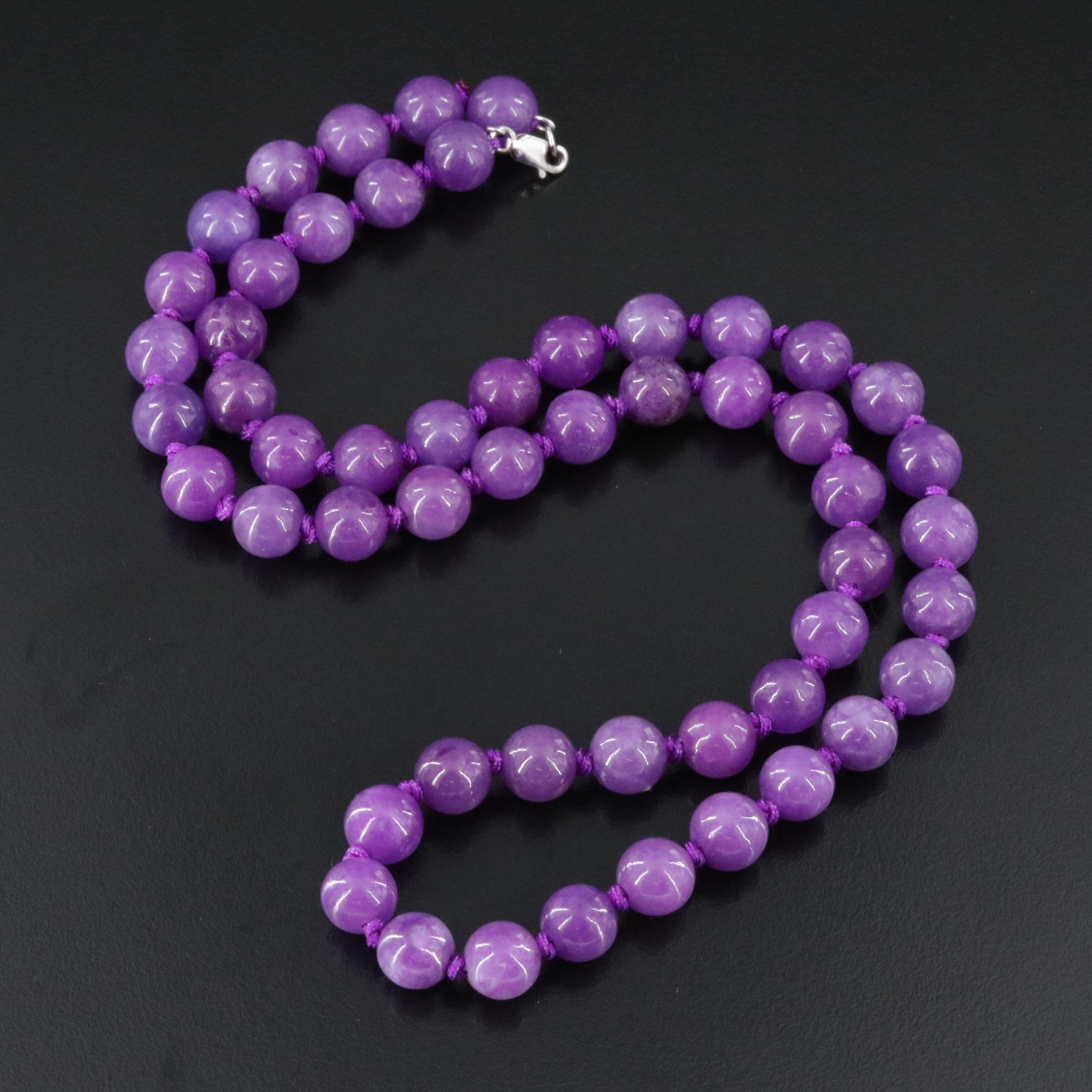 Jadeite Bead Necklace with Sterling Clasp