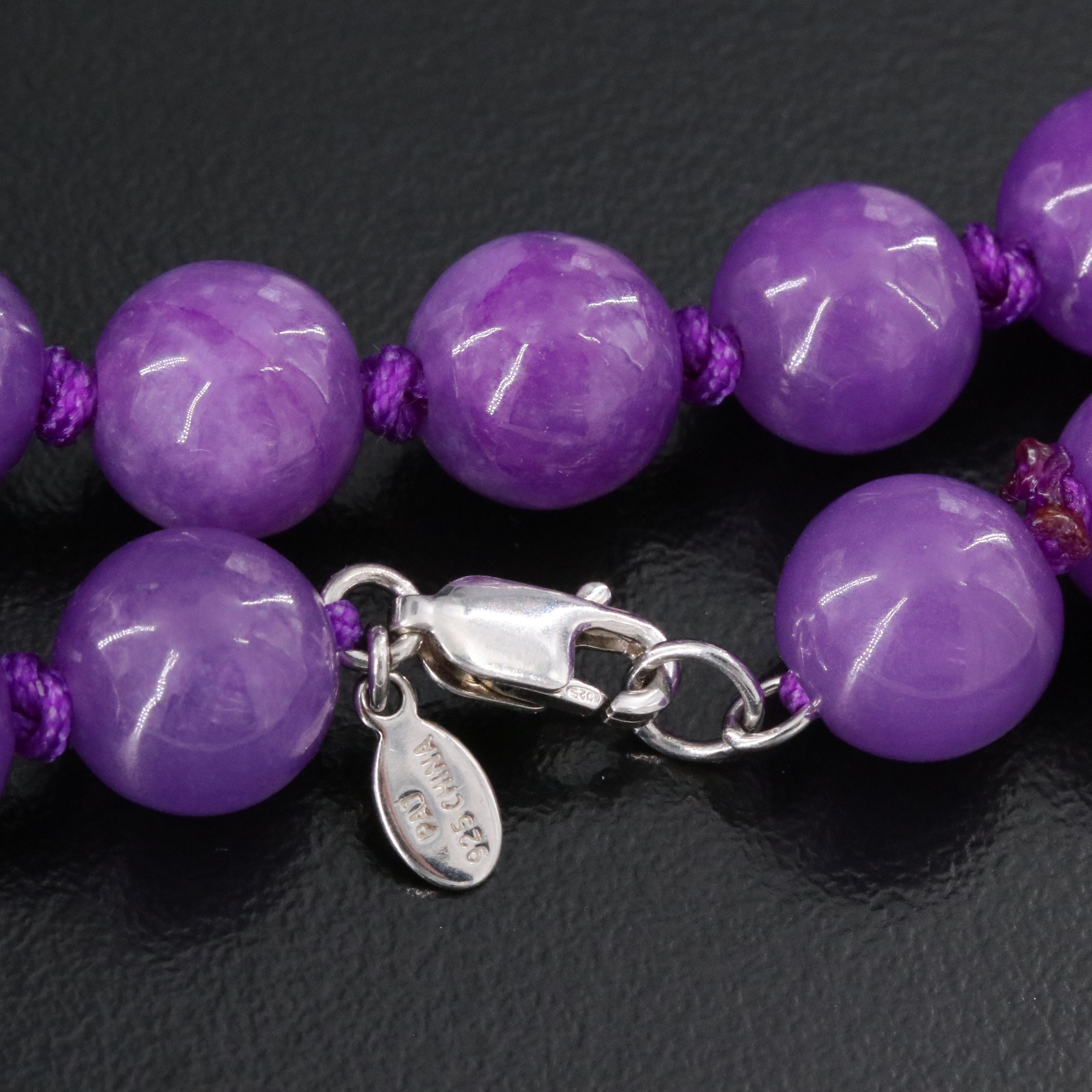 Jadeite Bead Necklace with Sterling Clasp