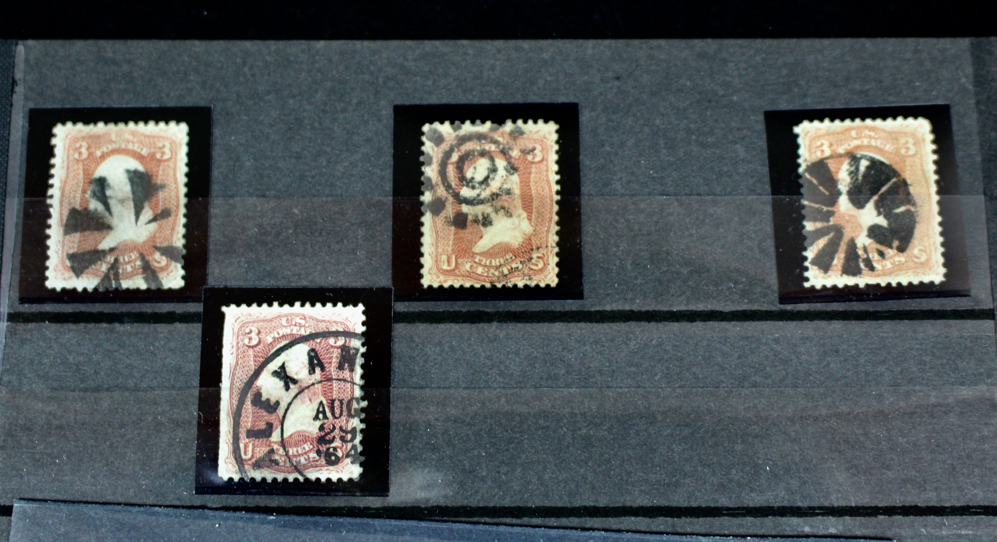 Very Early Collection of 29 3-Cent Washington Stamps, 11 with Grills, 6 Covers