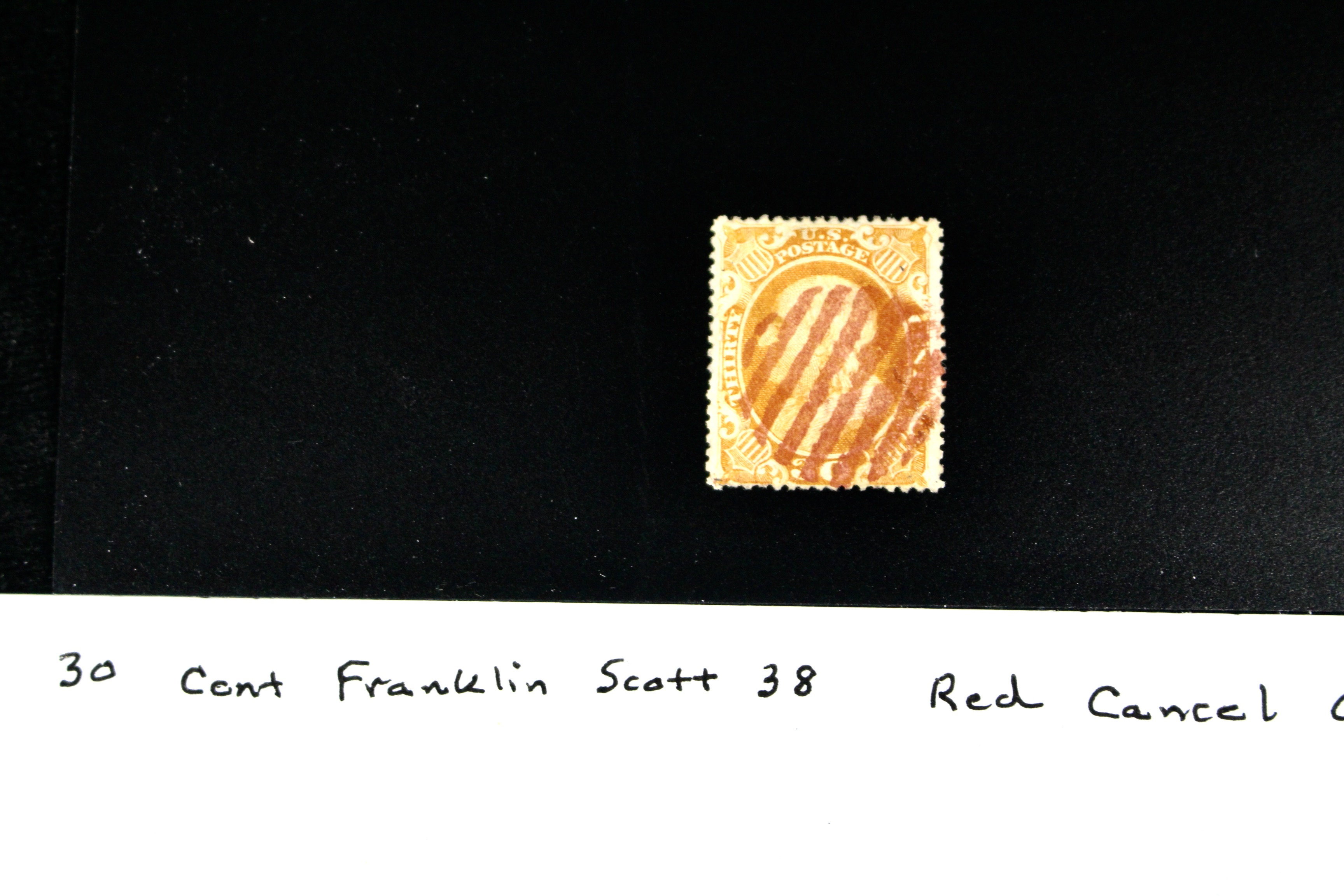 30-Cent Franklin Stamp, Scott 38 Red Cancel, 1860