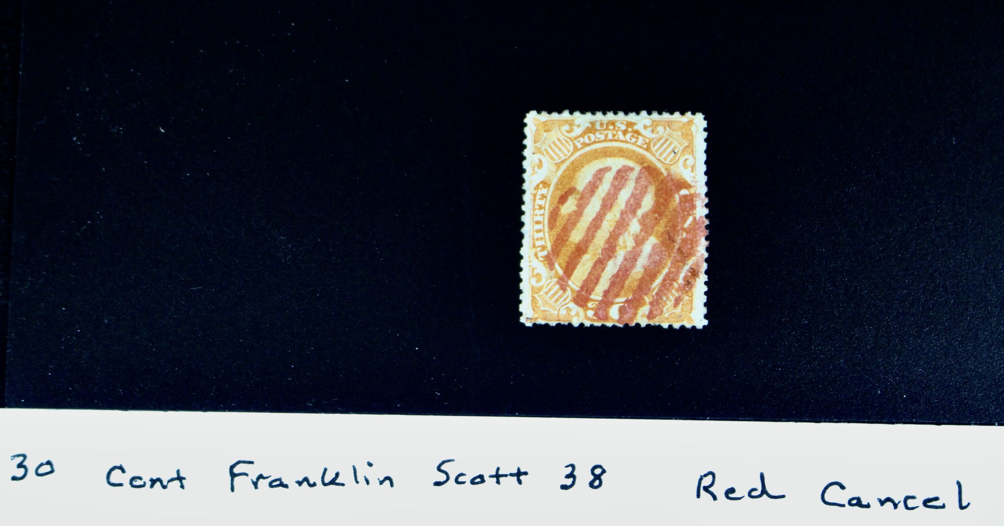 30-Cent Franklin Stamp, Scott 38 Red Cancel, 1860