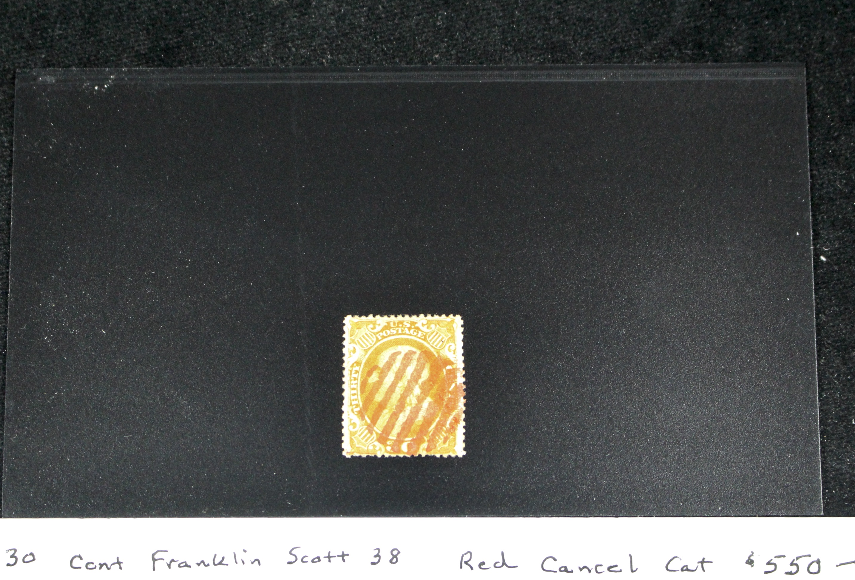 30-Cent Franklin Stamp, Scott 38 Red Cancel, 1860