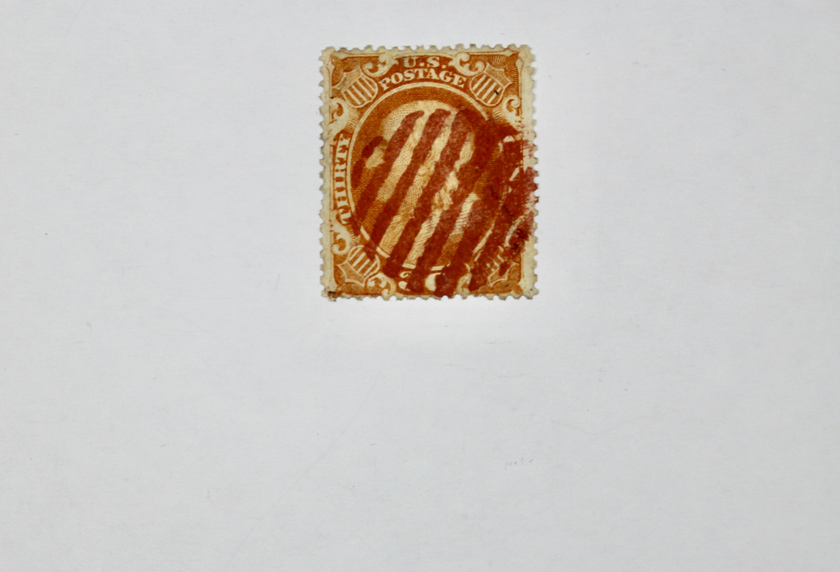 30-Cent Franklin Stamp, Scott 38 Red Cancel, 1860