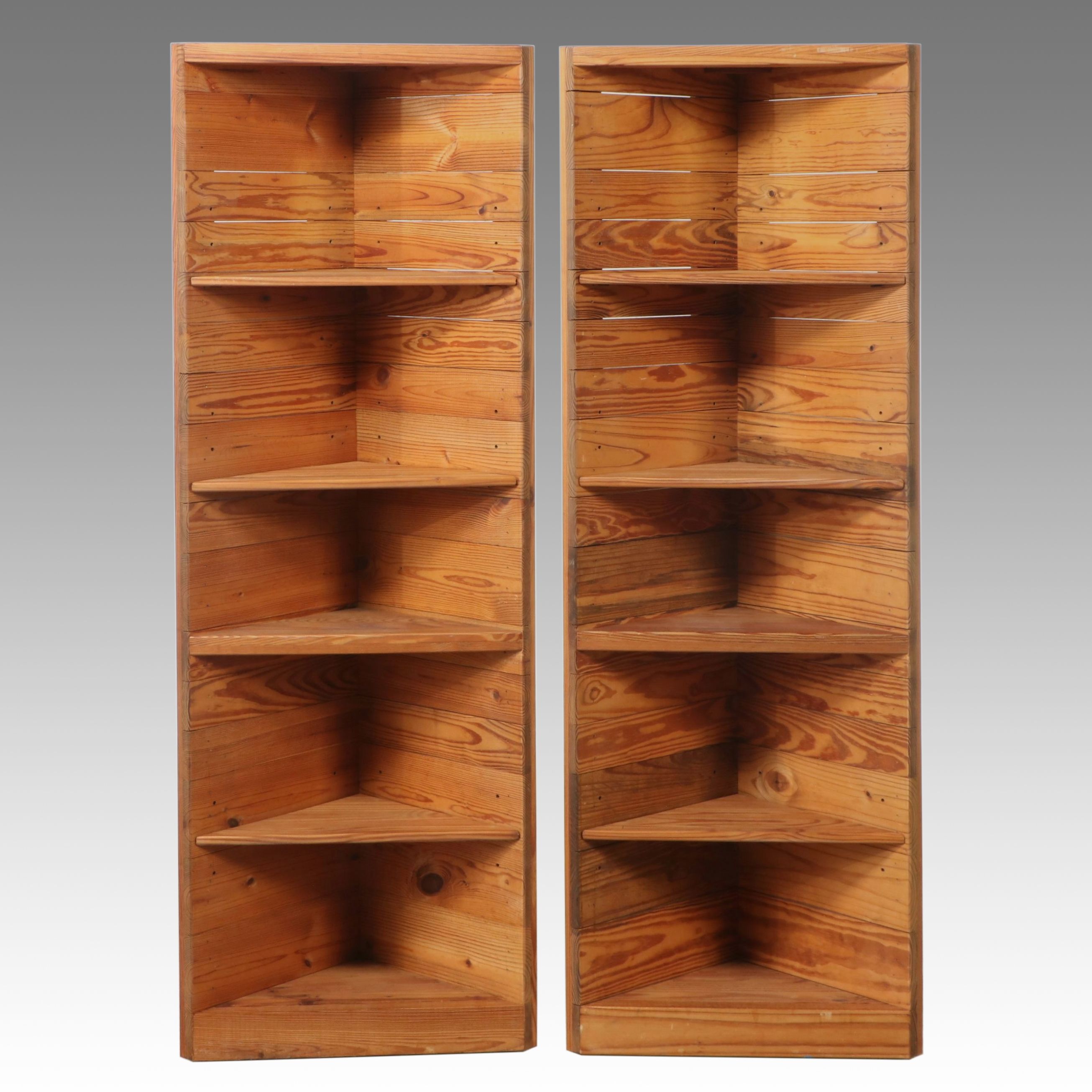 Pair of This End Up Pine Corner Bookcases
