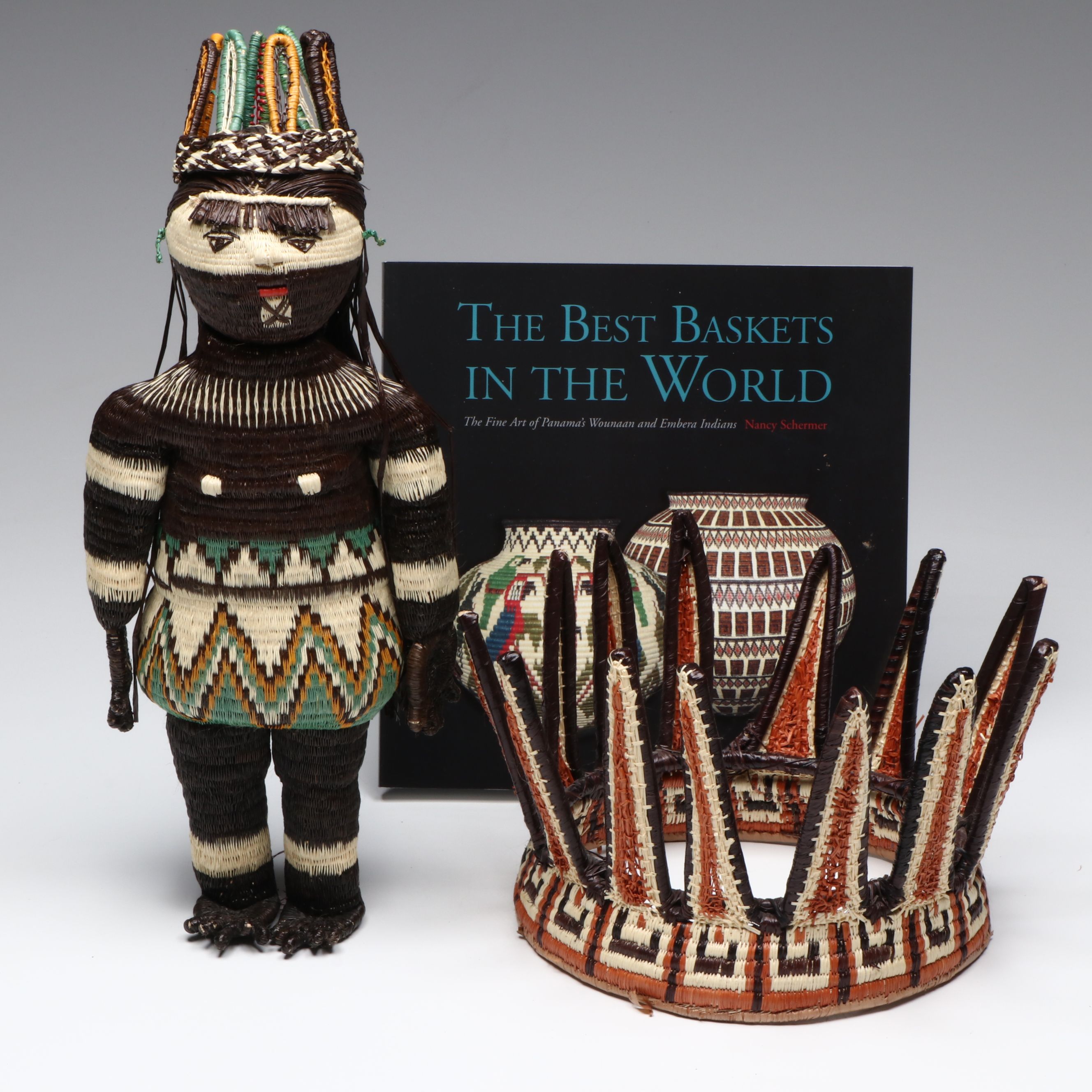 Rosa Elvida Emberá-Wounaan Woven Chunga and Nahuala Fiber Doll with Other Crown