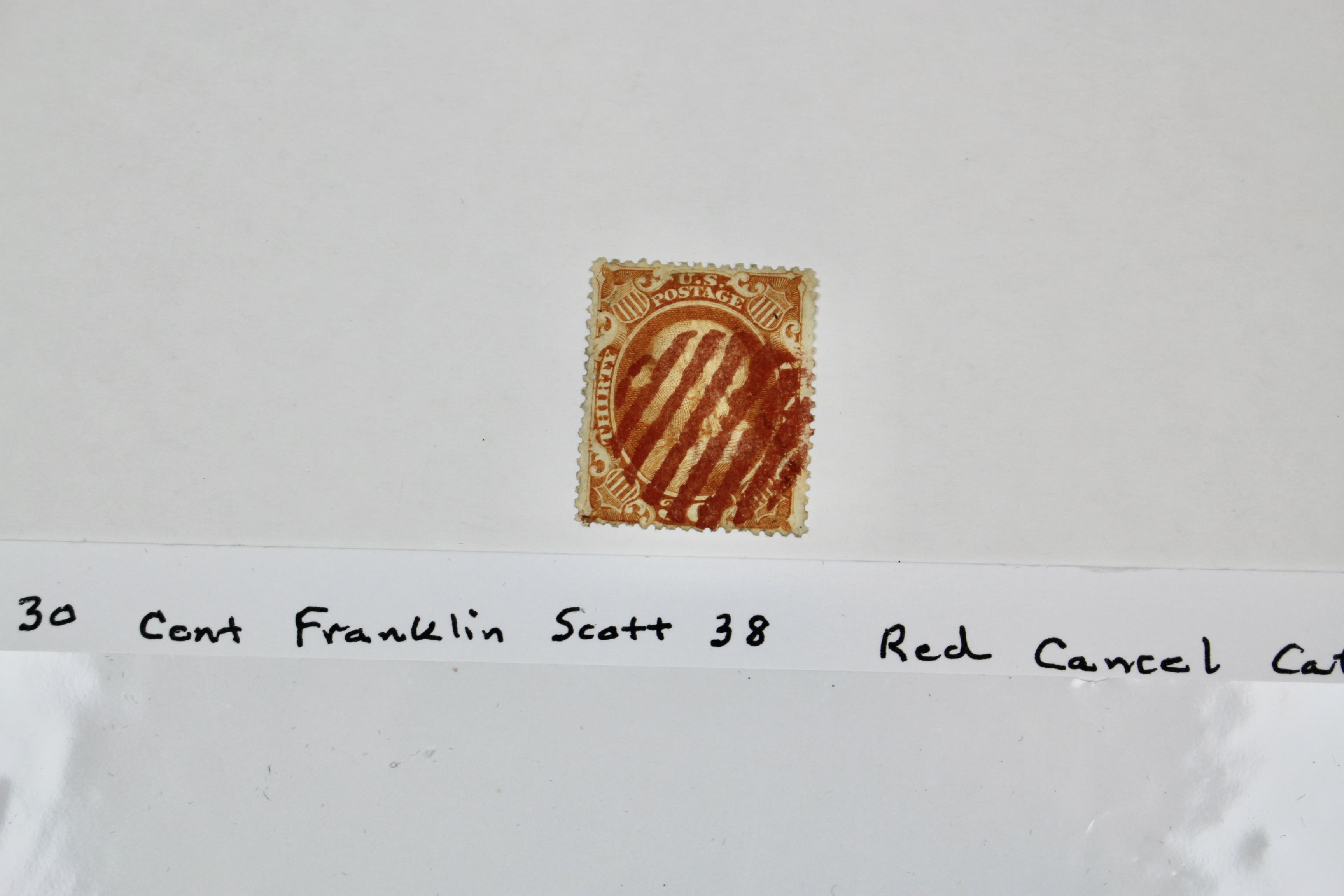 30-Cent Franklin Stamp, Scott 38 Red Cancel, 1860