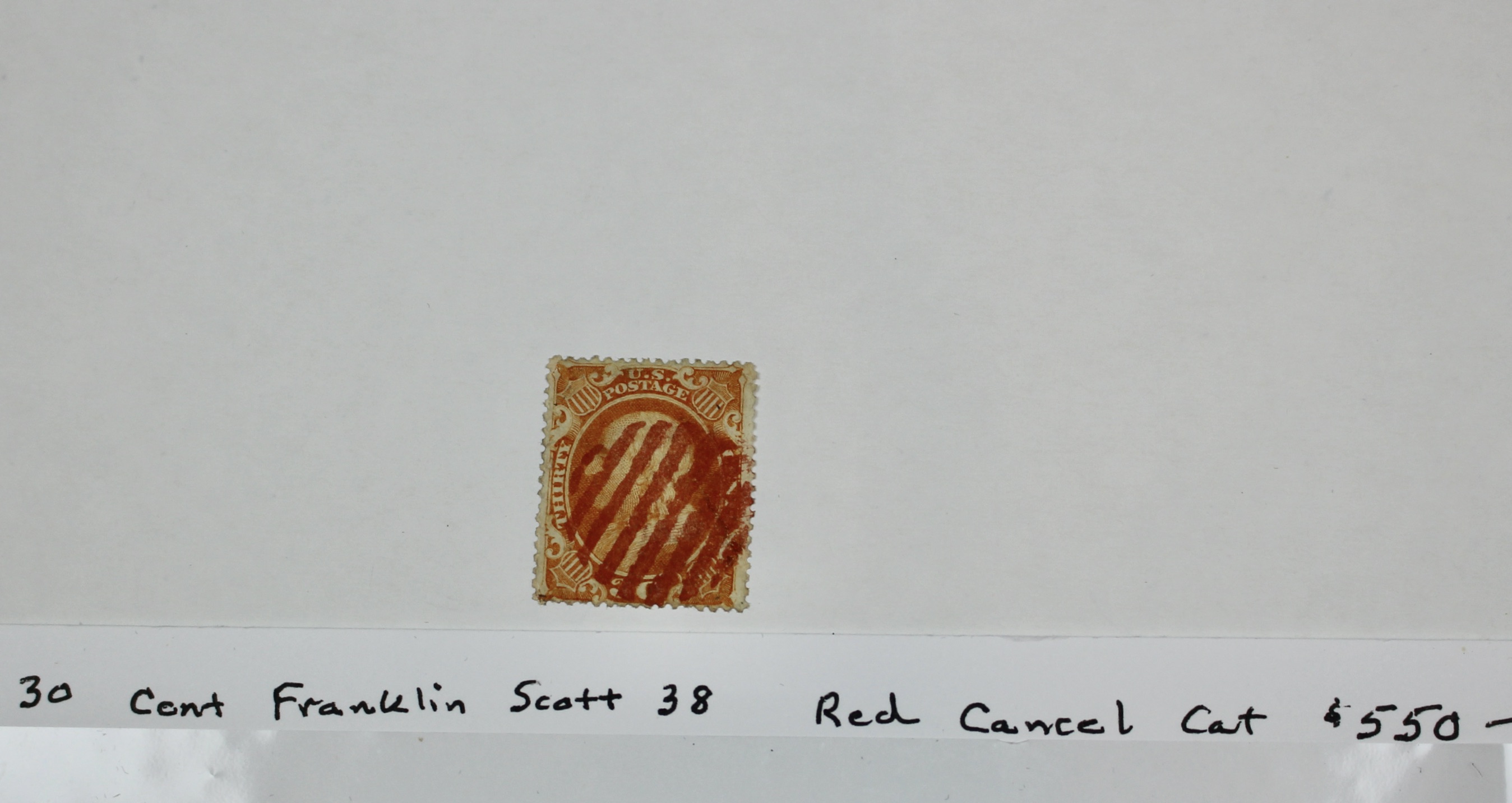 30-Cent Franklin Stamp, Scott 38 Red Cancel, 1860